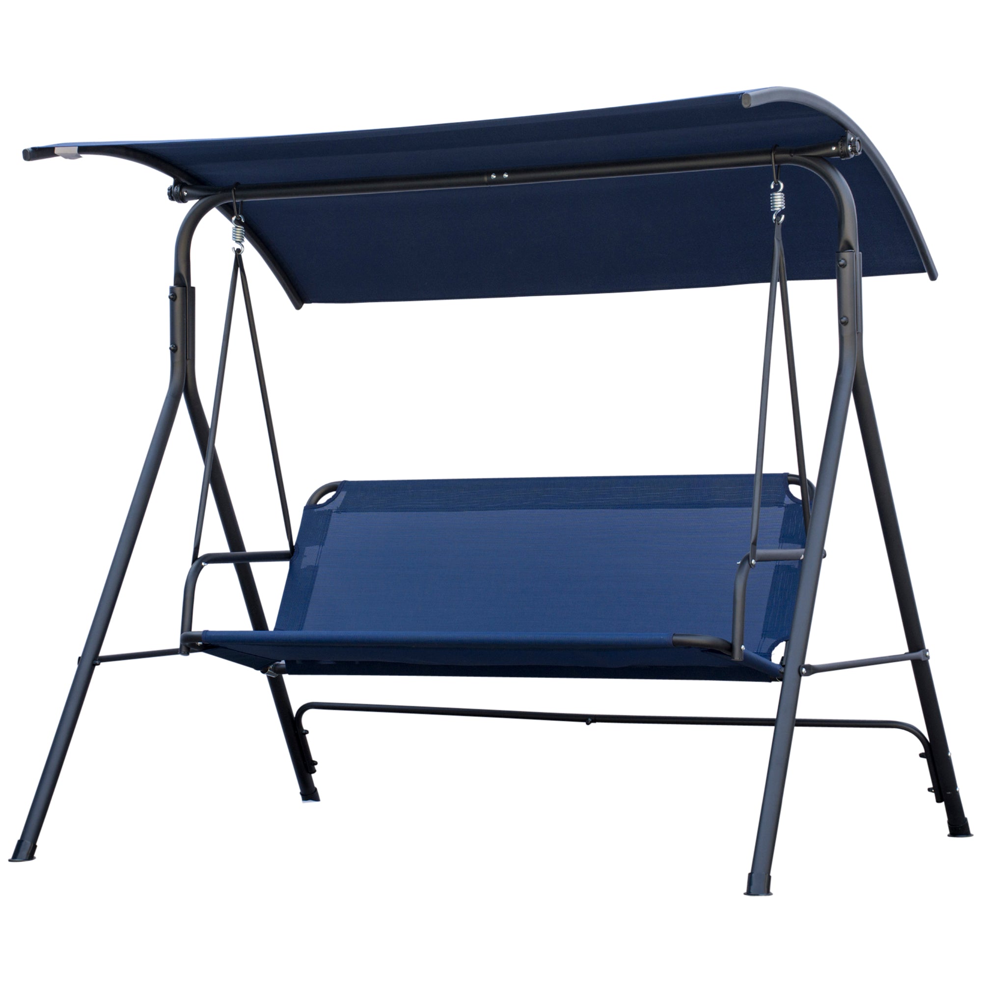 Garden Swing 3 Seater with Adjustable Canopy, Outdoor Swing with Breathable Texteline Seat and Metal Frame, Supports Up to 240 kg, 172x110x153 cm, Dark Blue