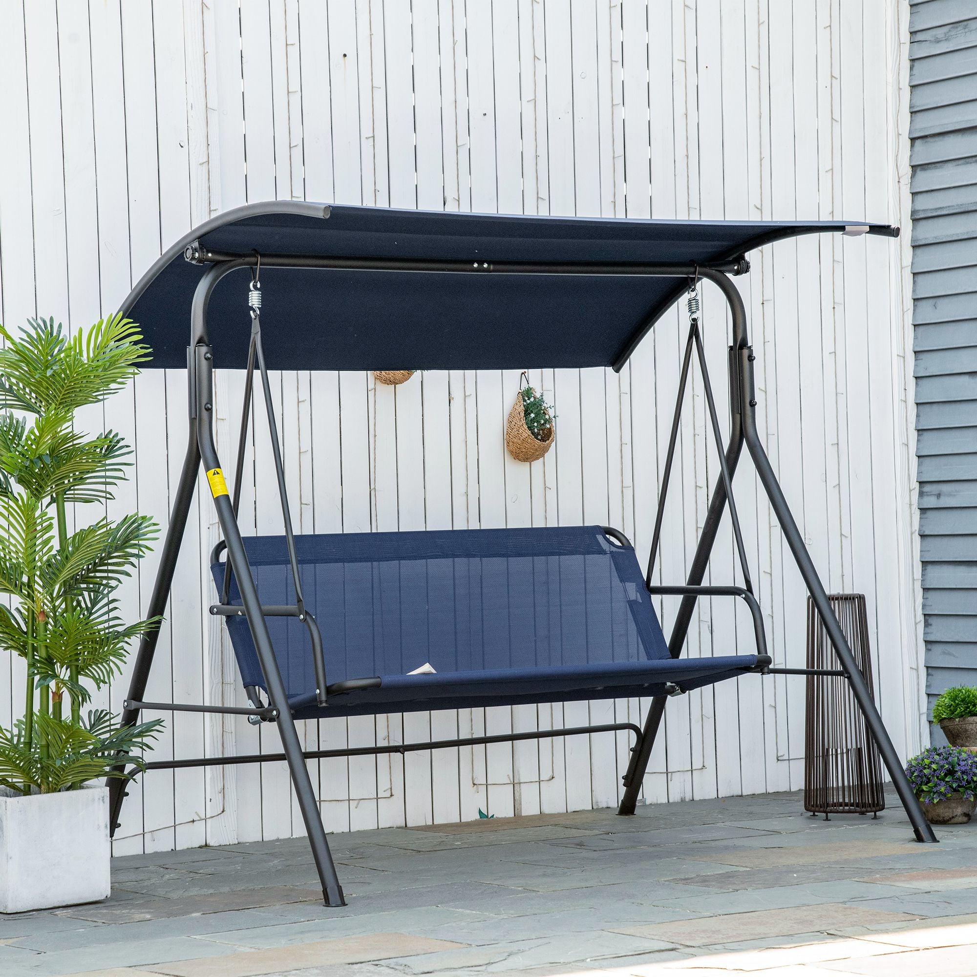 Garden Swing 3 Seater with Adjustable Canopy, Outdoor Swing with Breathable Texteline Seat and Metal Frame, Supports Up to 240 kg, 172x110x153 cm, Dark Blue