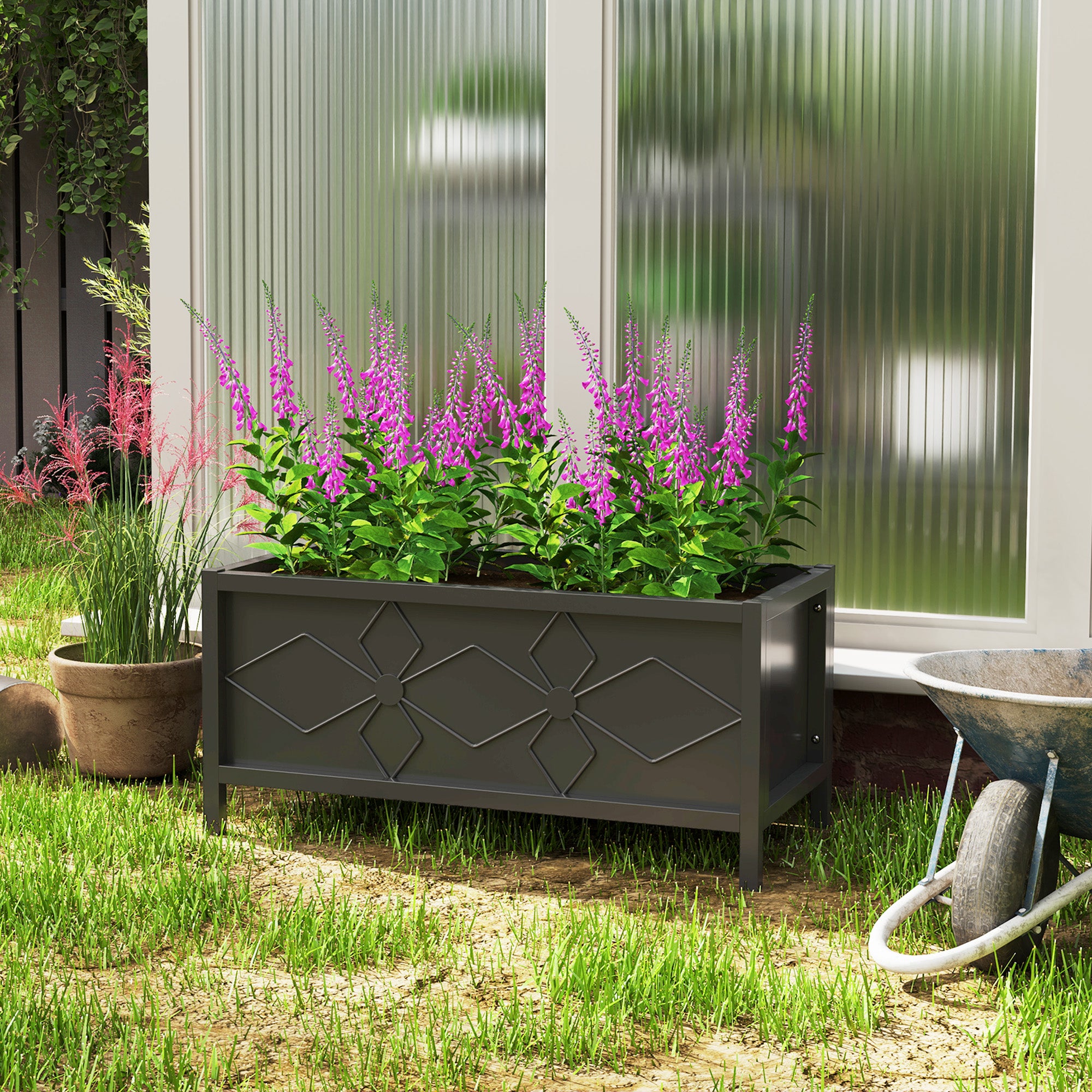 Raised Planter Box Made of Galvanized Steel with Safety Edge, Rectangular Garden Bed for Flowers, Herbs, and Vegetables, 80 x 40 x 38 cm, Black