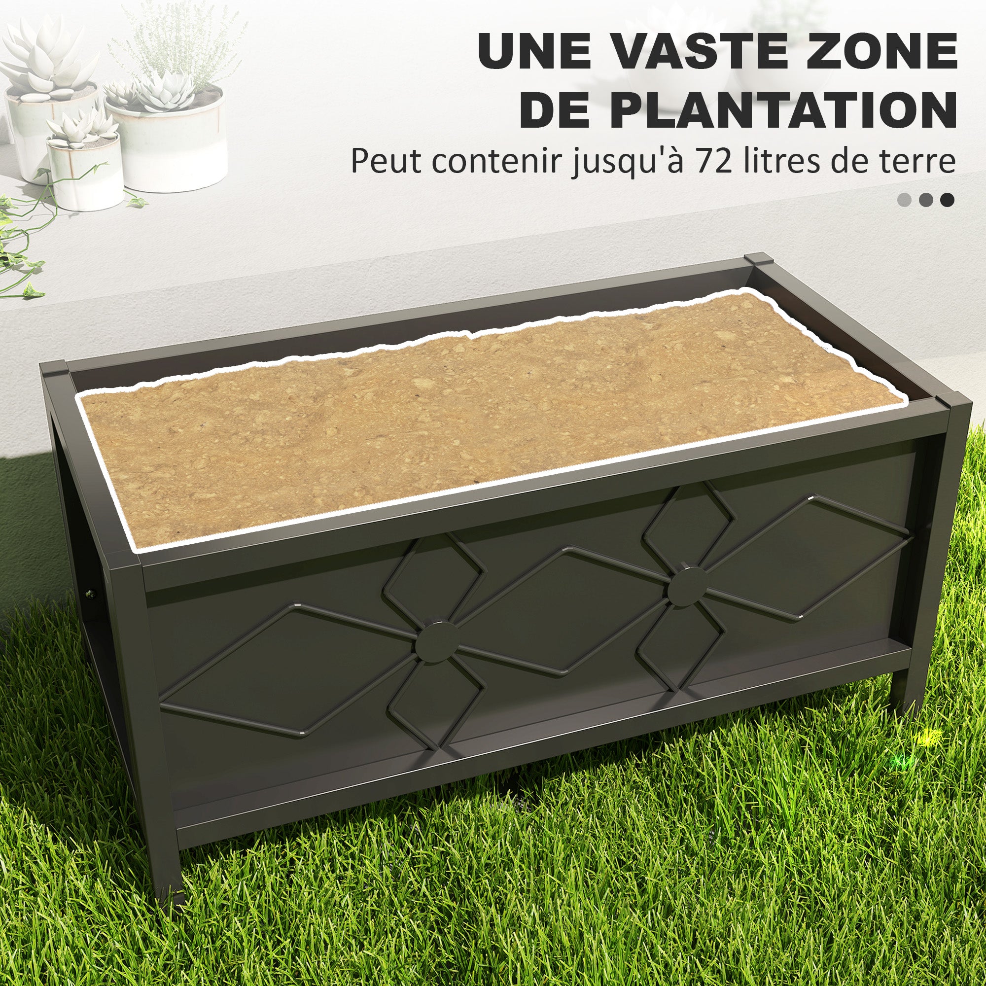 Raised Planter Box Made of Galvanized Steel with Safety Edge, Rectangular Garden Bed for Flowers, Herbs, and Vegetables, 80 x 40 x 38 cm, Black