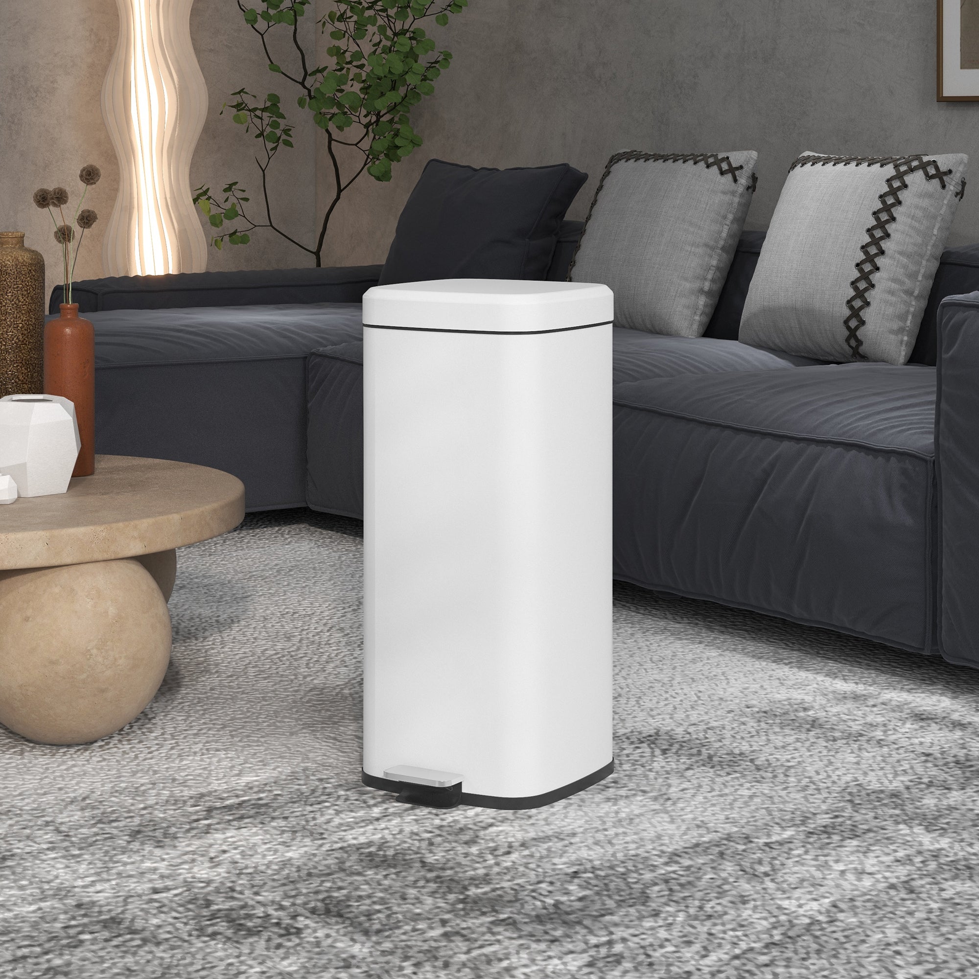 30L Trash Can Pedal Bin Cosmetics Bin Waste Bin with Lid and Foot Pedal, Trash Container with Inner Bin, for Living Room, Office, Metal, 28cm x 35cm x 63.5cm