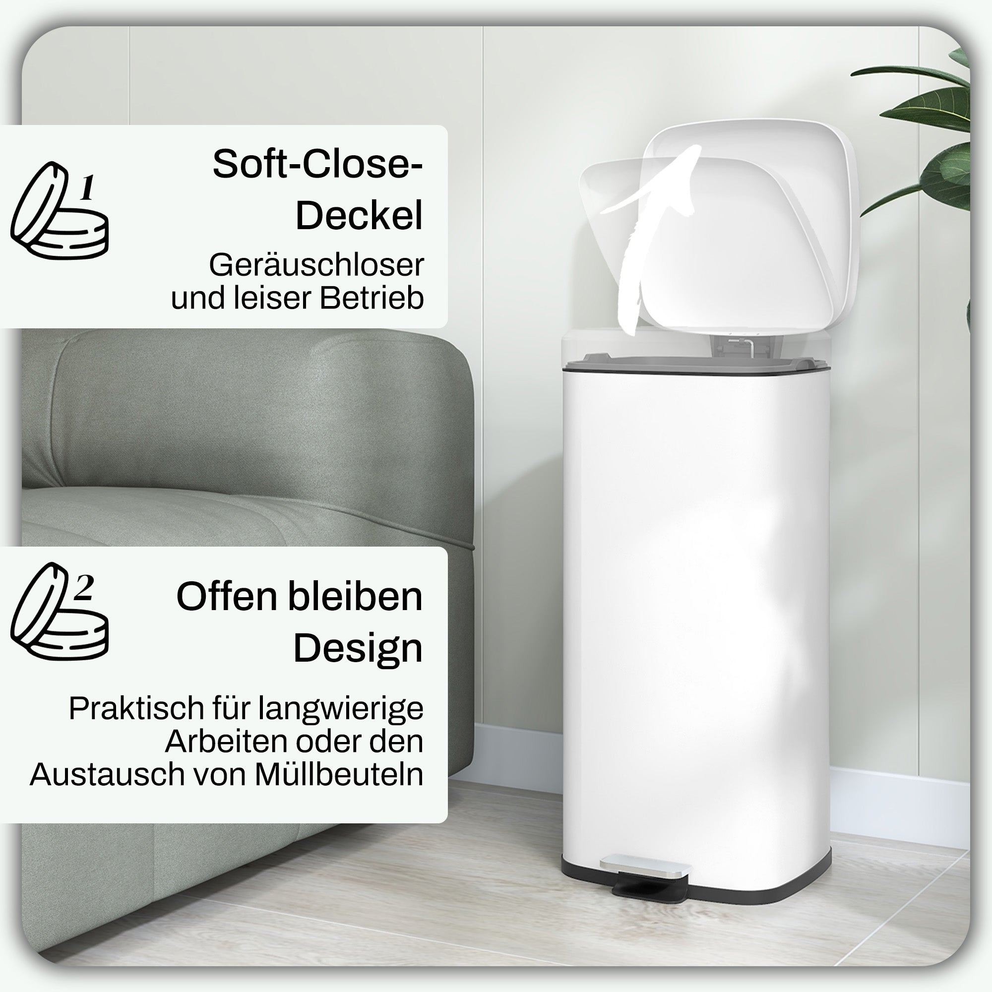 30L Trash Can Pedal Bin Cosmetics Bin Waste Bin with Lid and Foot Pedal, Trash Container with Inner Bin, for Living Room, Office, Metal, 28cm x 35cm x 63.5cm