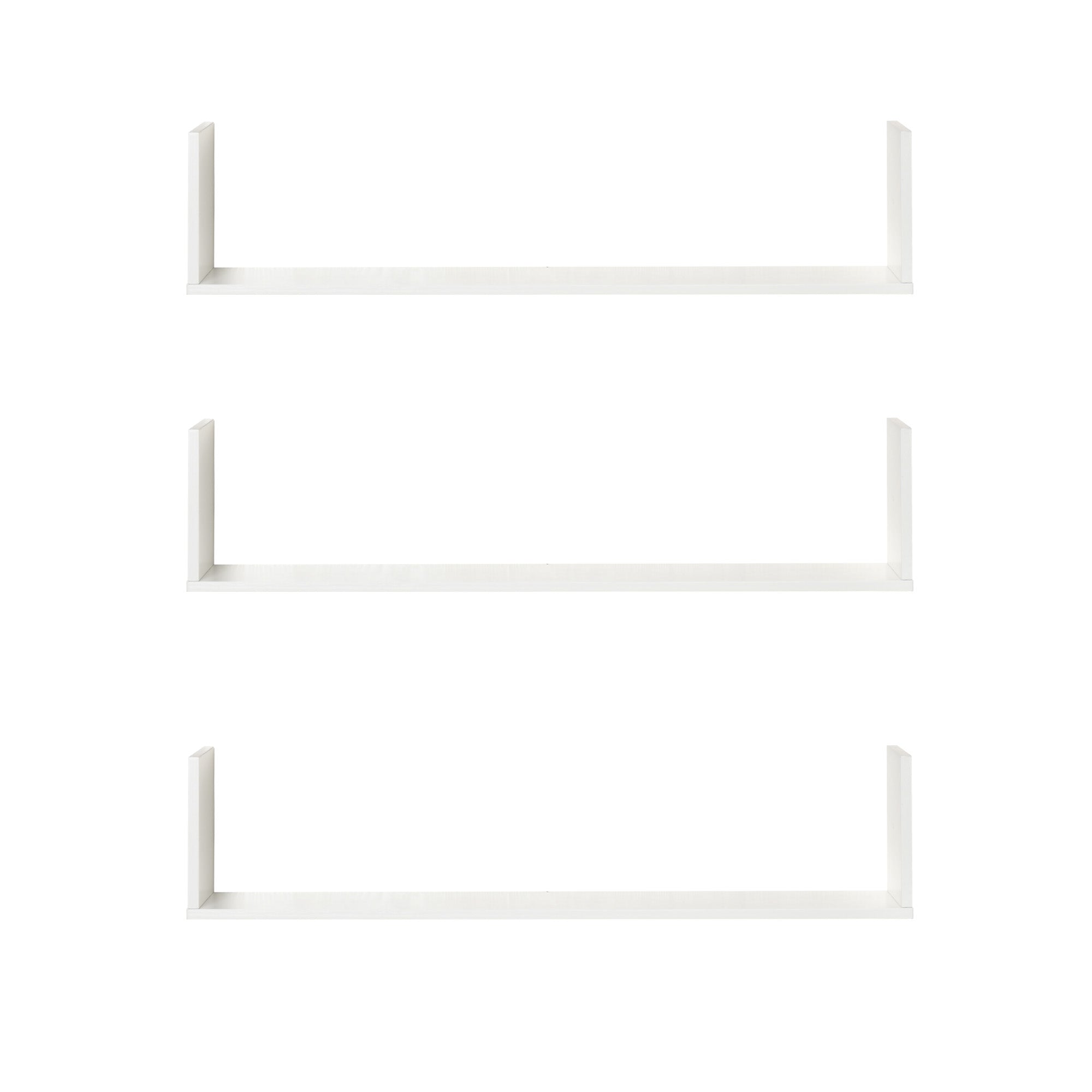 Set of 3 White Wood Grain Floating Wall Shelves - 80L x 18W x 18H cm - complete fixing kit included - MDF