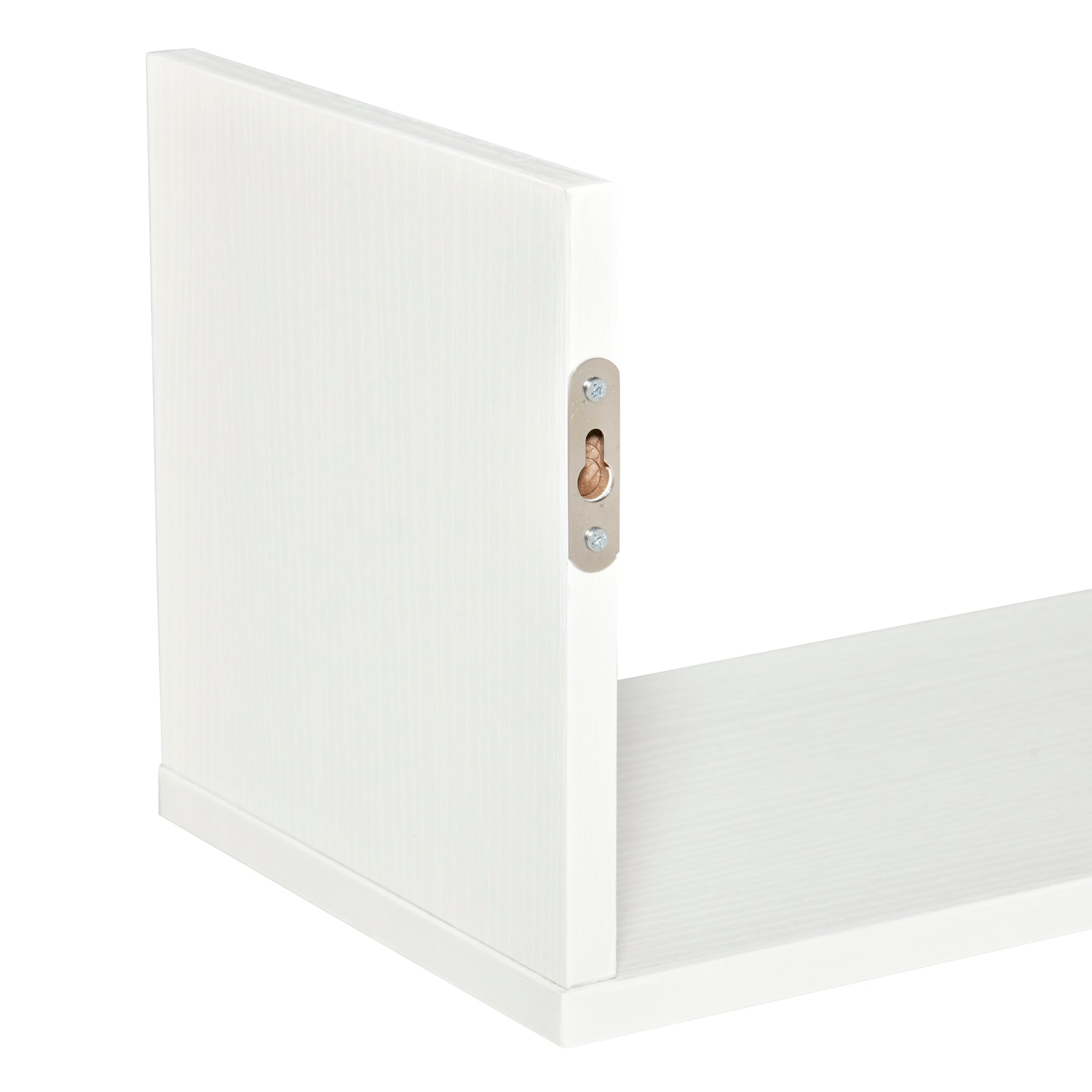 Set of 3 White Wood Grain Floating Wall Shelves - 80L x 18W x 18H cm - complete fixing kit included - MDF