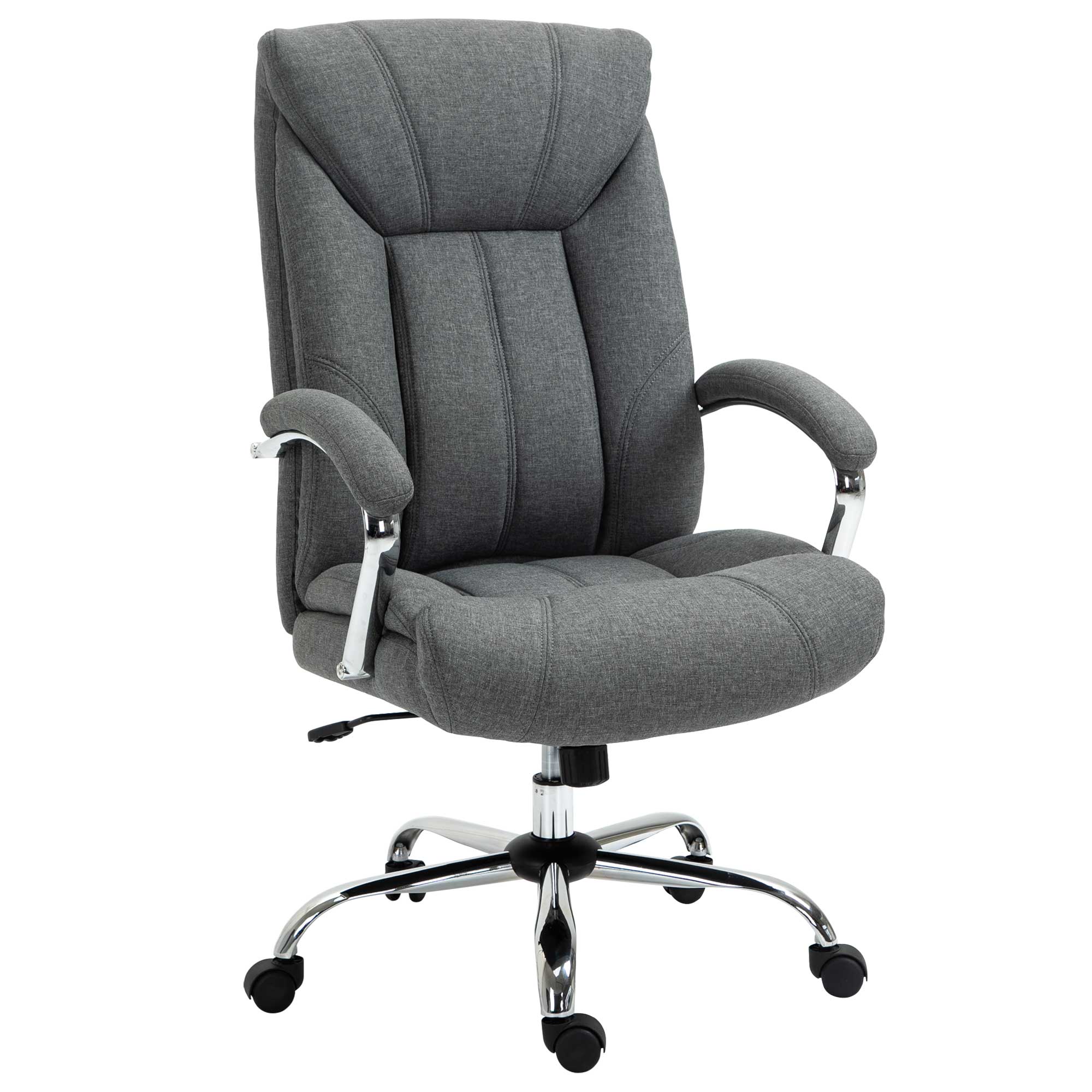 Office Chair with Rocking Function Ergonomic Chair with Padded Armrest Headrest Height Adjustable Desk Chair Swivel Chair with Backrest Nylon Gray 65 x 78 x 110-118 cm