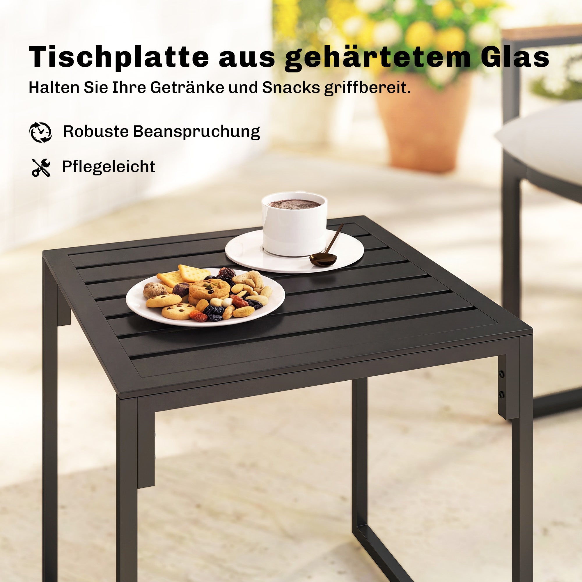 3-Piece Bistro Set for 2 — Metal Frame, Cushioned Chairs & Side Table, Outdoor Furniture for Balcony, Patio, or Lawn