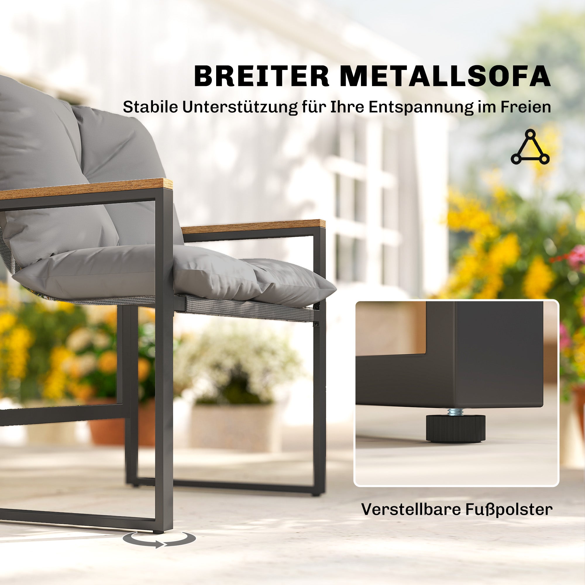 3-Piece Bistro Set for 2 — Metal Frame, Cushioned Chairs & Side Table, Outdoor Furniture for Balcony, Patio, or Lawn