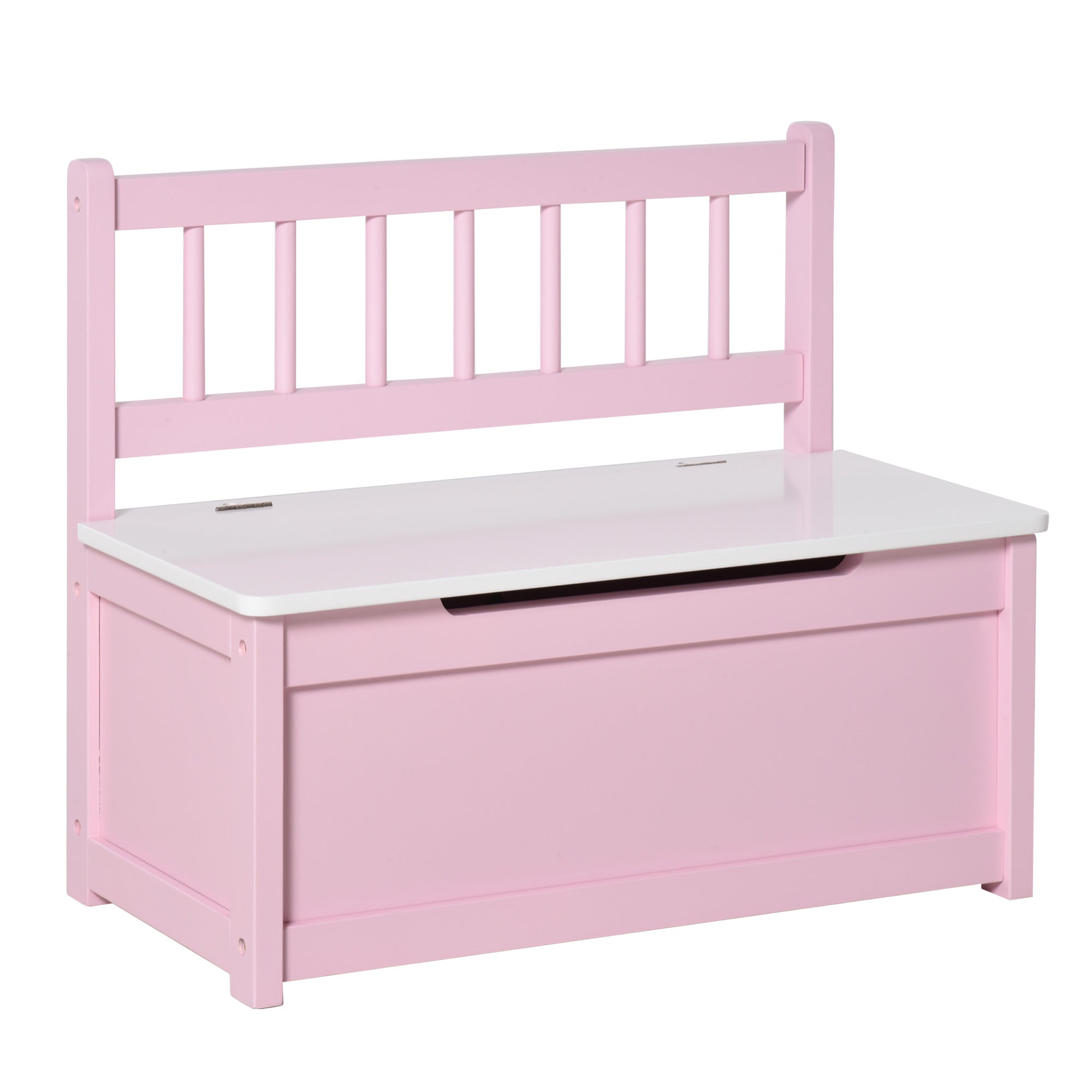 Toy Box Storage Bench for Kids with Backrest and Cushioned Lid, 40 kg Capacity for Playrooms Bedroom 60x30x50 cm Pink and White