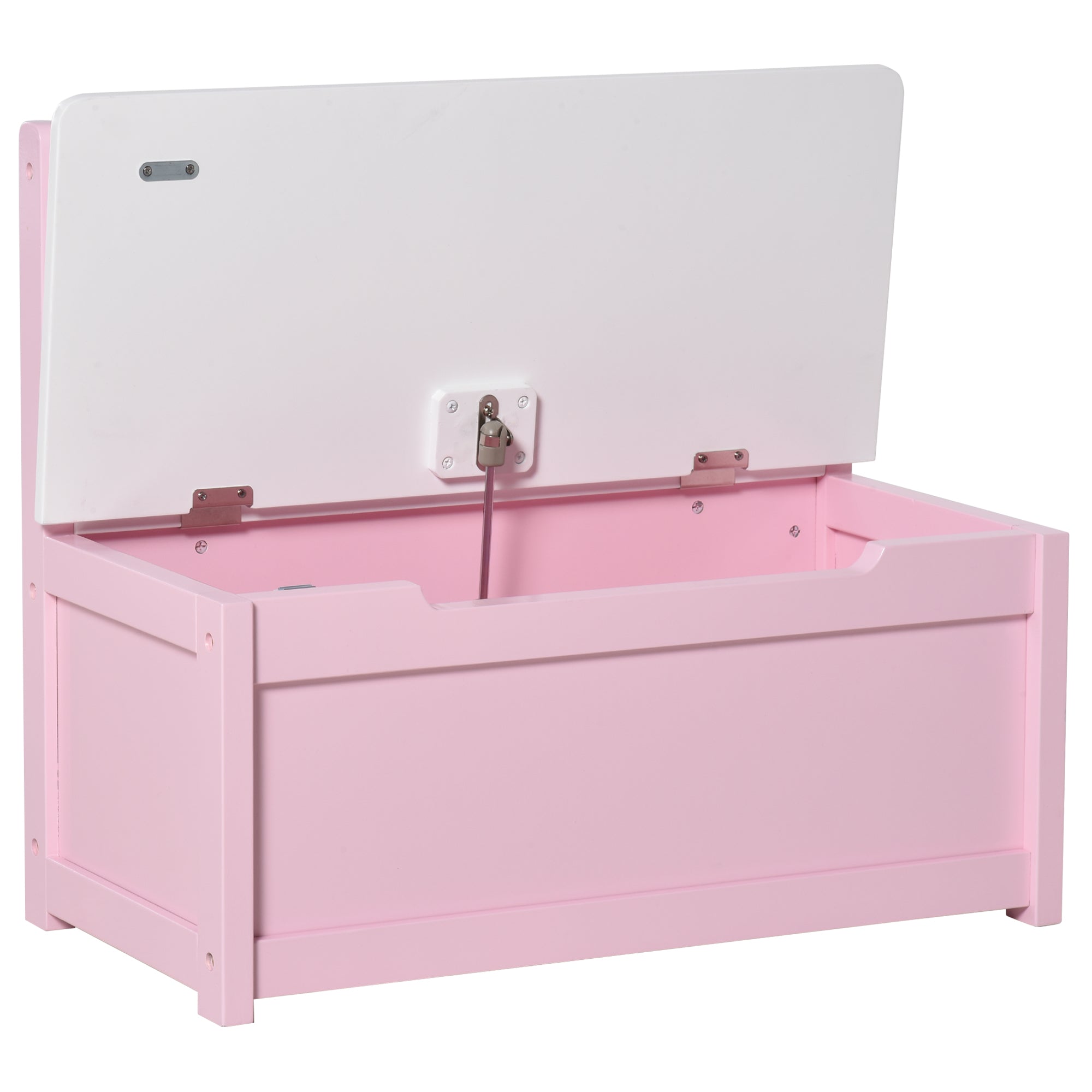 Toy Box Storage Bench for Kids with Backrest and Cushioned Lid, 40 kg Capacity for Playrooms Bedroom 60x30x50 cm Pink and White