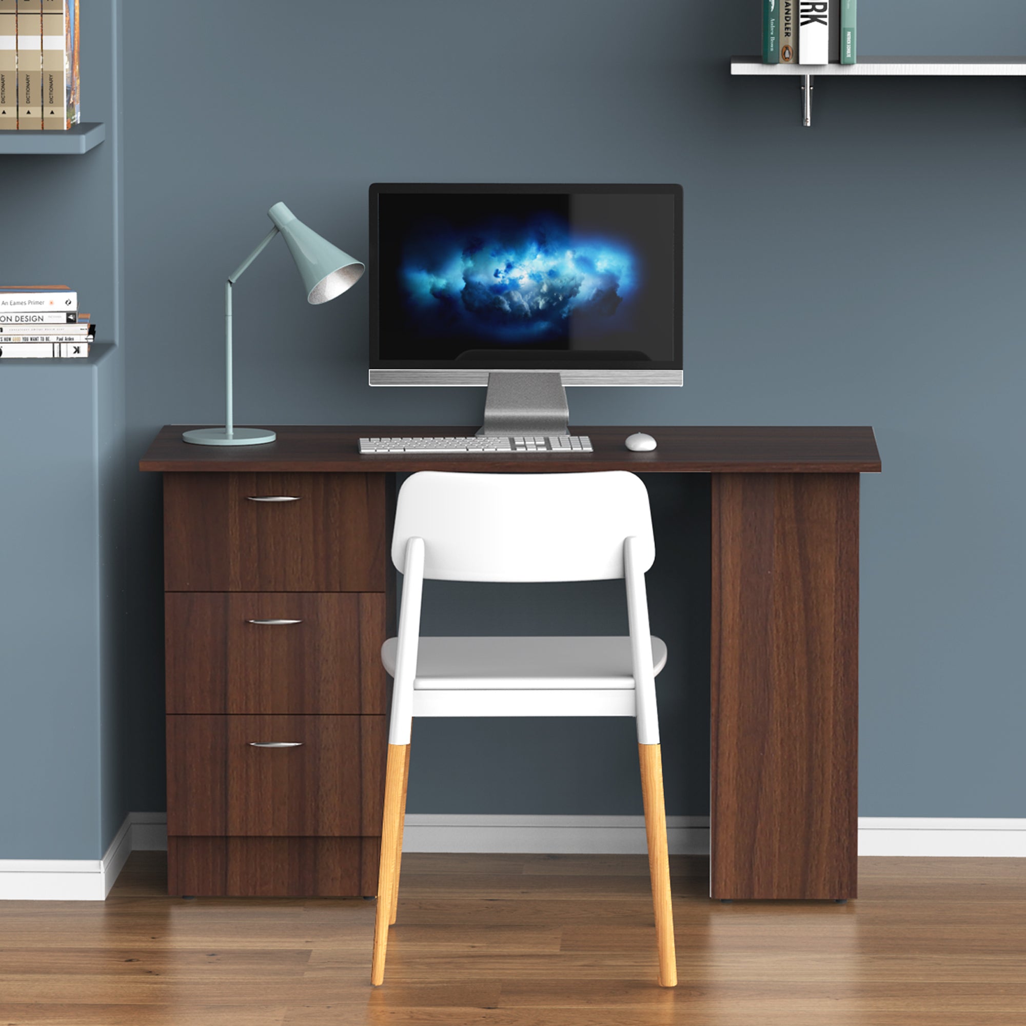 Desk with Storage, Computer Table 120 x 50 cm, Computer Desk with Shelves and Drawers, for Small Spaces, Bedroom, Walnut Finish