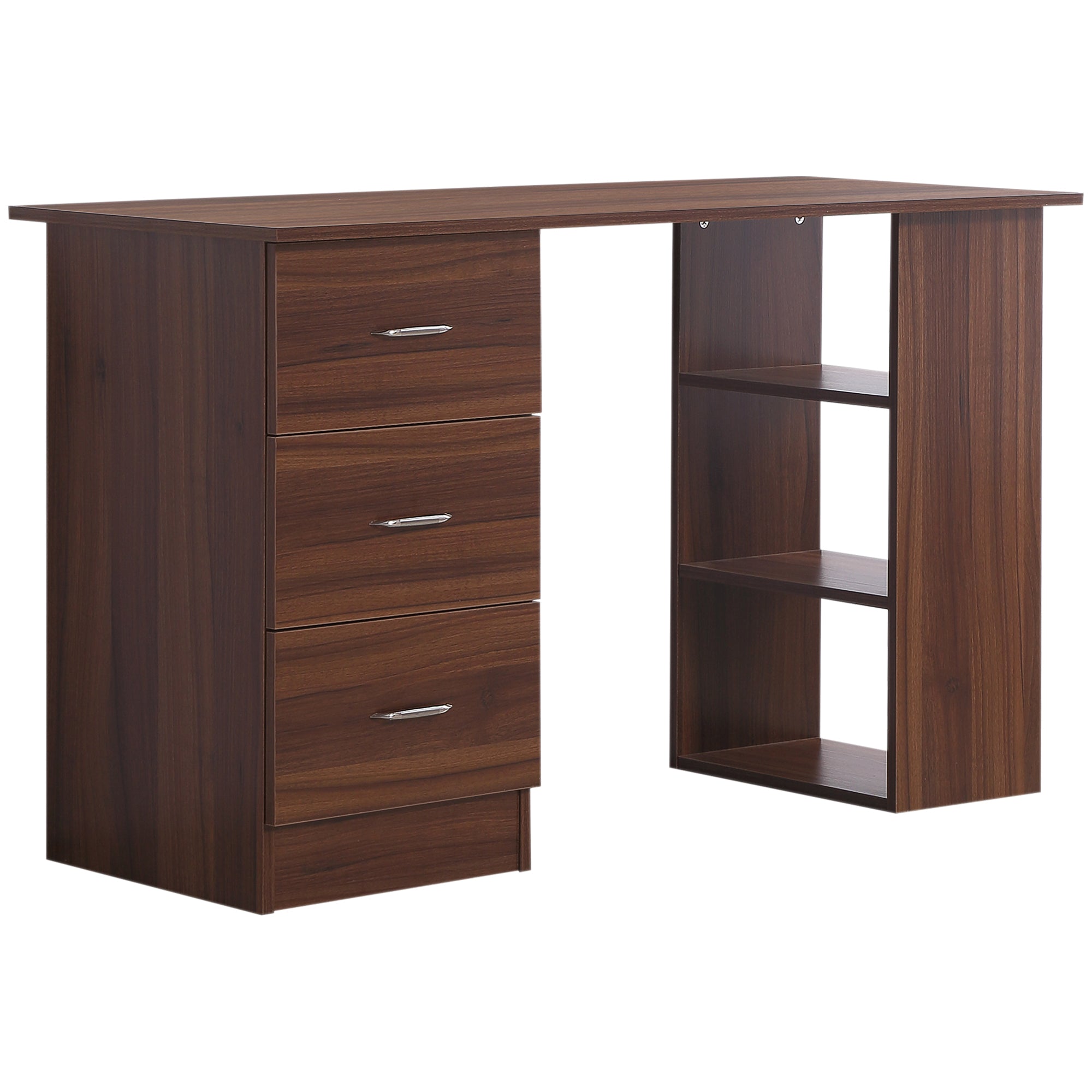 Desk with Storage, Computer Table 120 x 50 cm, Computer Desk with Shelves and Drawers, for Small Spaces, Bedroom, Walnut Finish