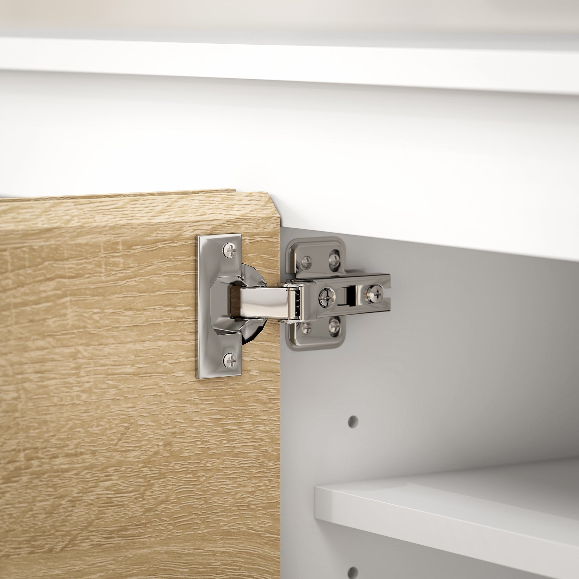 Set of 2 Living Room Wall Unit in Particle Board, TV Stand max 70" 160x39x43 cm and Wall-Mounted Multipurpose Cabinet 80x35x40 cm, White and Wood Color