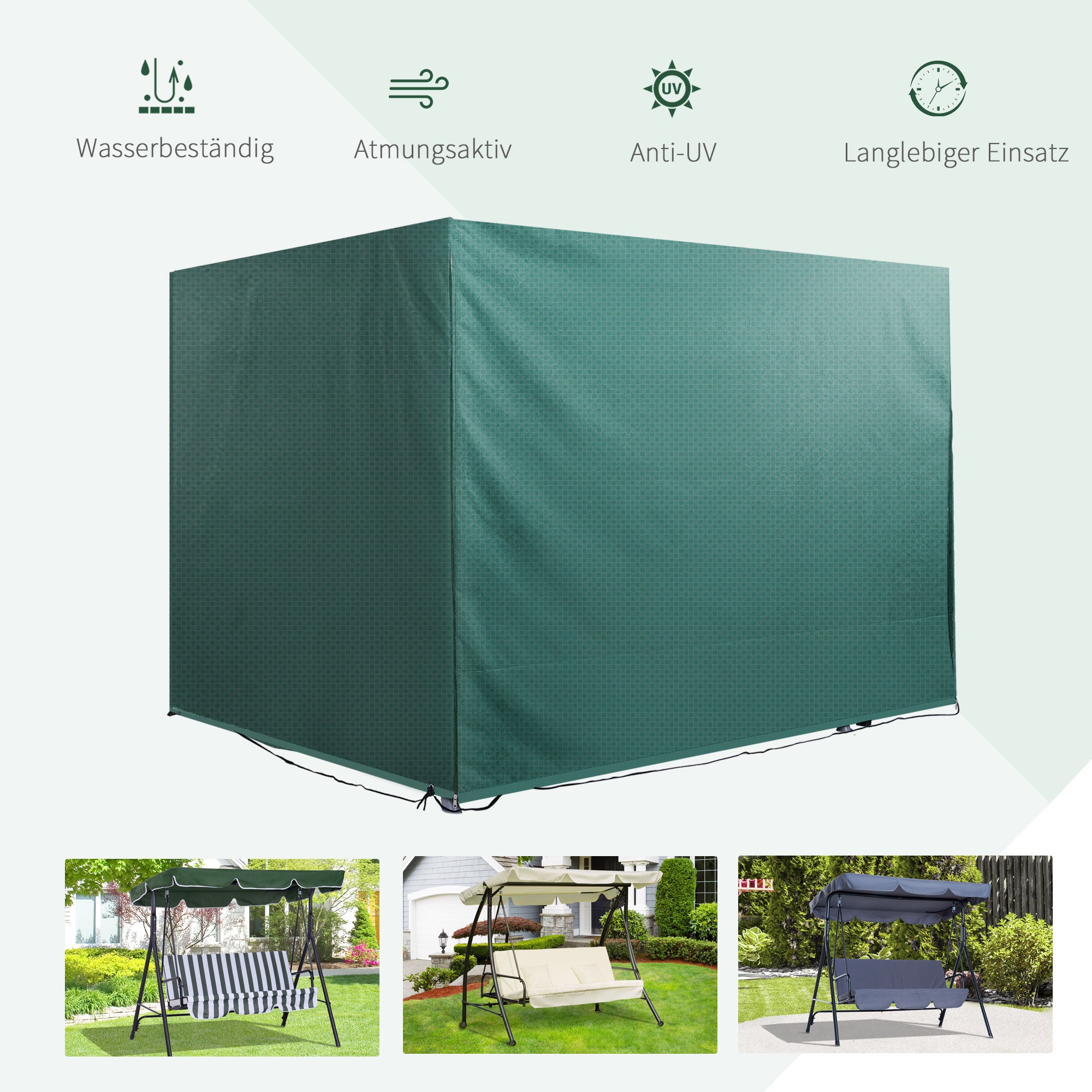 3-Seater Swing Cover, Waterproof Winterproof Protective Cover for Garden Swing, Windproof UV-Resistant Cover for Garden Furniture, Hanging Chair, 215 x 155 x 150 cm Green