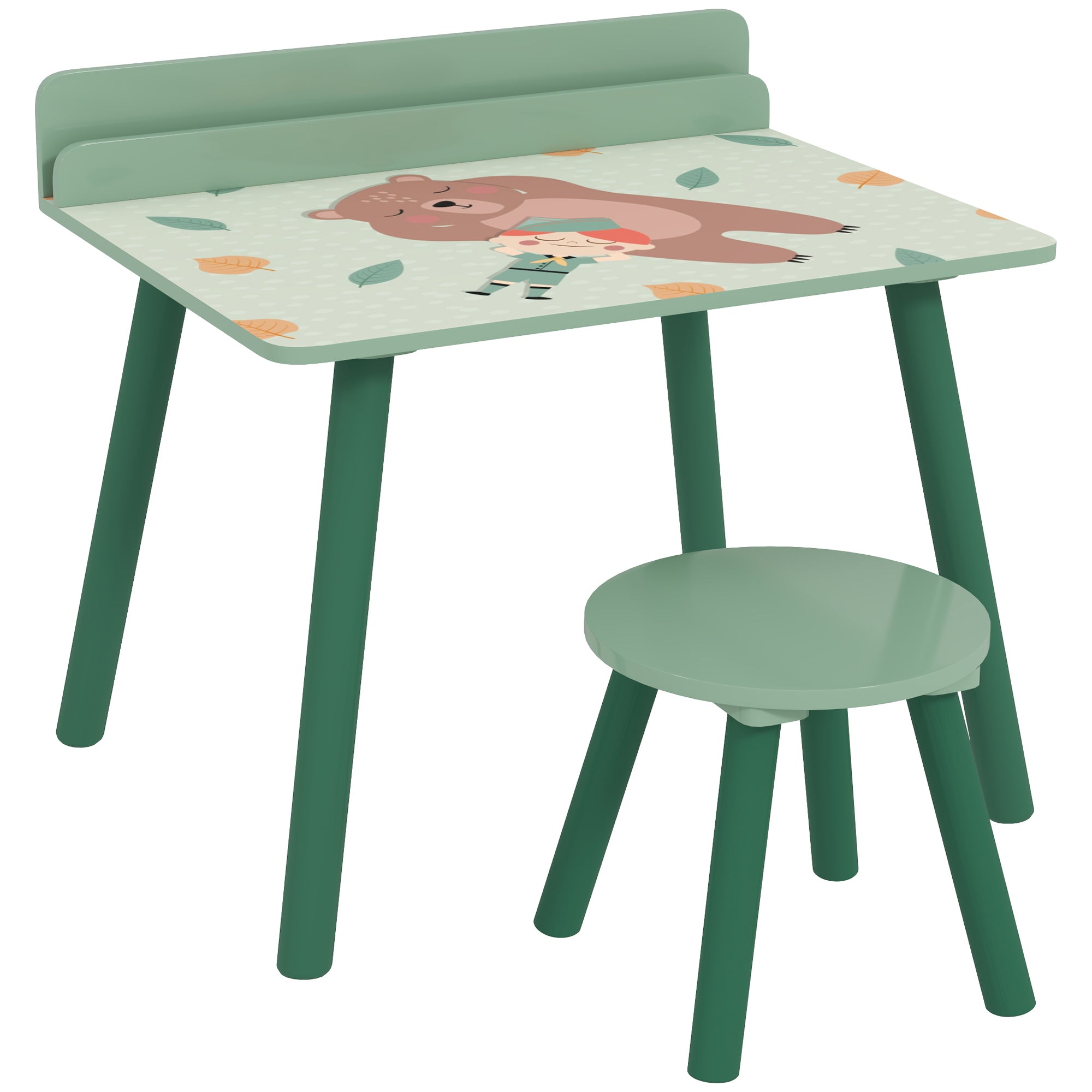 2-Piece Children's Table and Chair Set Kids Table with Chair and Bookshelf Desk for Children 3+ Years for Playroom Green