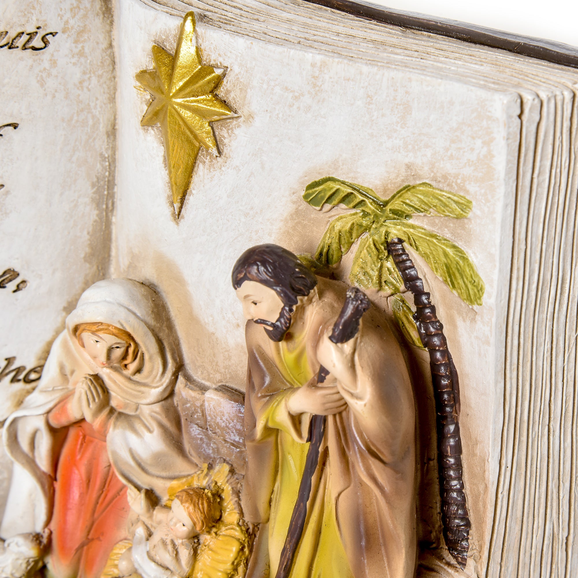 Christmas Nativity Scene with 3D Statuettes and Engraving, Nativity, Resin Christmas Decoration, 21.5cm x 9.5cm x 14cm