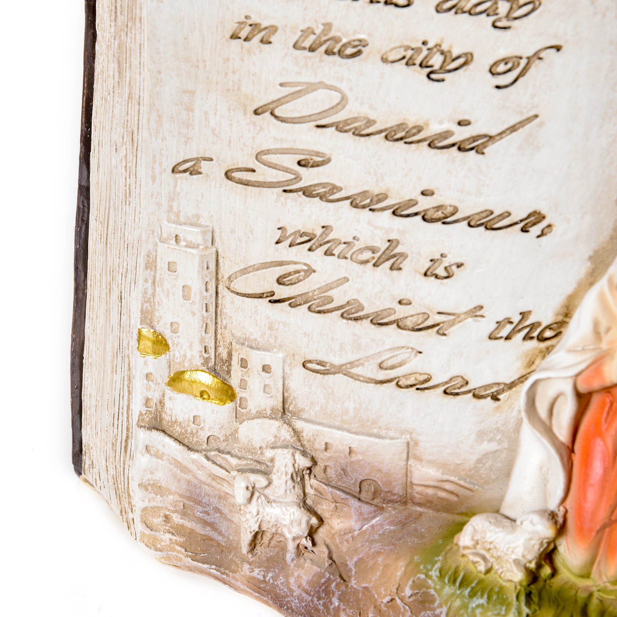 Christmas Nativity Scene with 3D Statuettes and Engraving, Nativity, Resin Christmas Decoration, 21.5cm x 9.5cm x 14cm