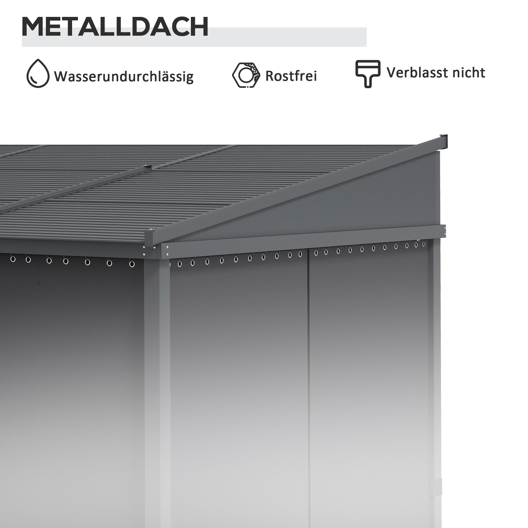 Pergola, 3.65 x 2.55 m Pavilion, Terrace Cover with Sliding Roof, Garden Pergola with Curtains, for Garden, Yard, Aluminum + Metal, Dark Grey
