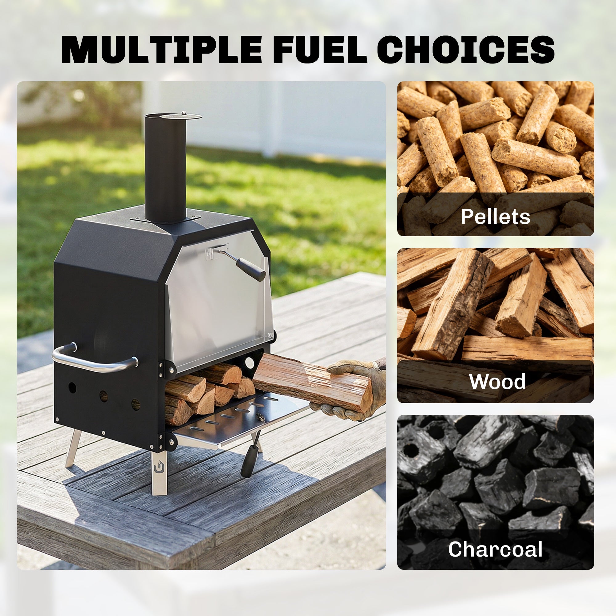 Outdoor Wood-Fired Pizza Oven, Stainless Steel, 2-Tier with 1 cm Thick Pizza Stone, Folding Legs & Pizza Peel – Portable for Camping, Garden, Parties