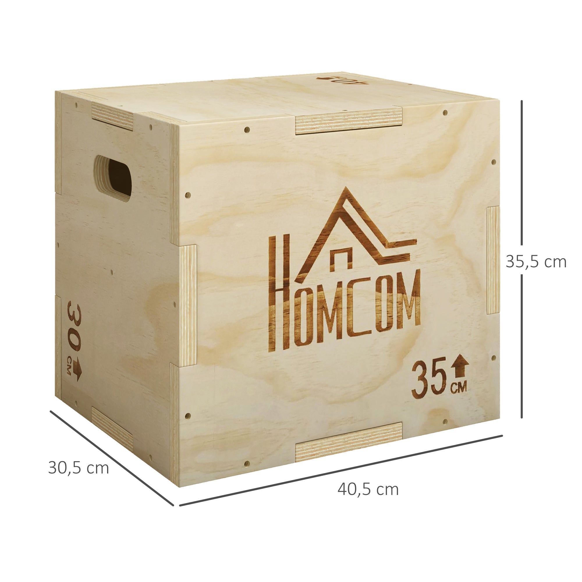 3-in-1 Plyometric Box Jump Crossfit Fitness & Muscular Training Plyobox for Box Training 40.5/35.5/30.5 cm in Wood