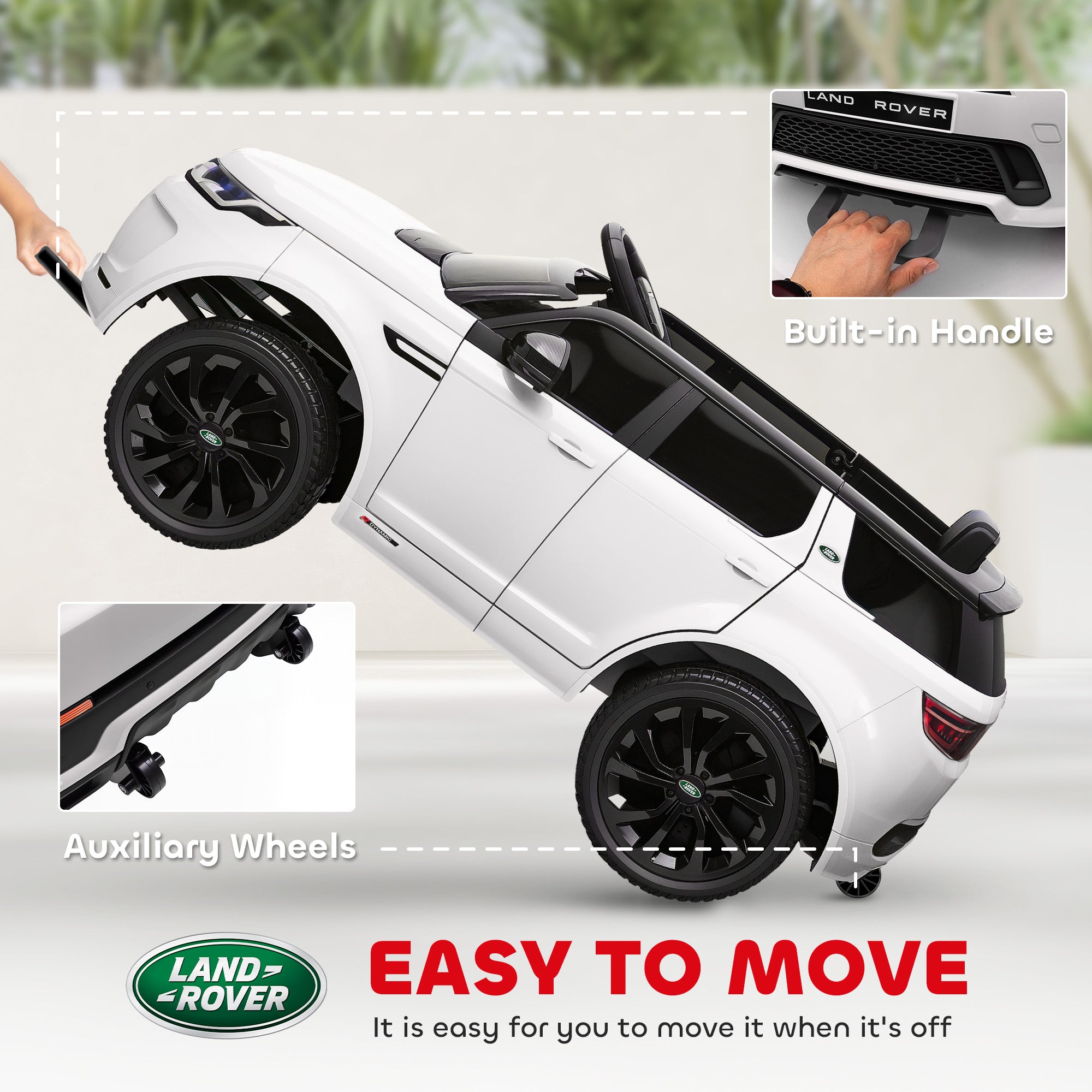 Kids Electric Car 12V Land Rover Discovery Sport Children's Vehicle with 2.4G Remote Control, Music, Horn, Electric Car with LED Lights, USB/MP3 Connection, 3-5 km/h, for Kids 3-6 Years, White