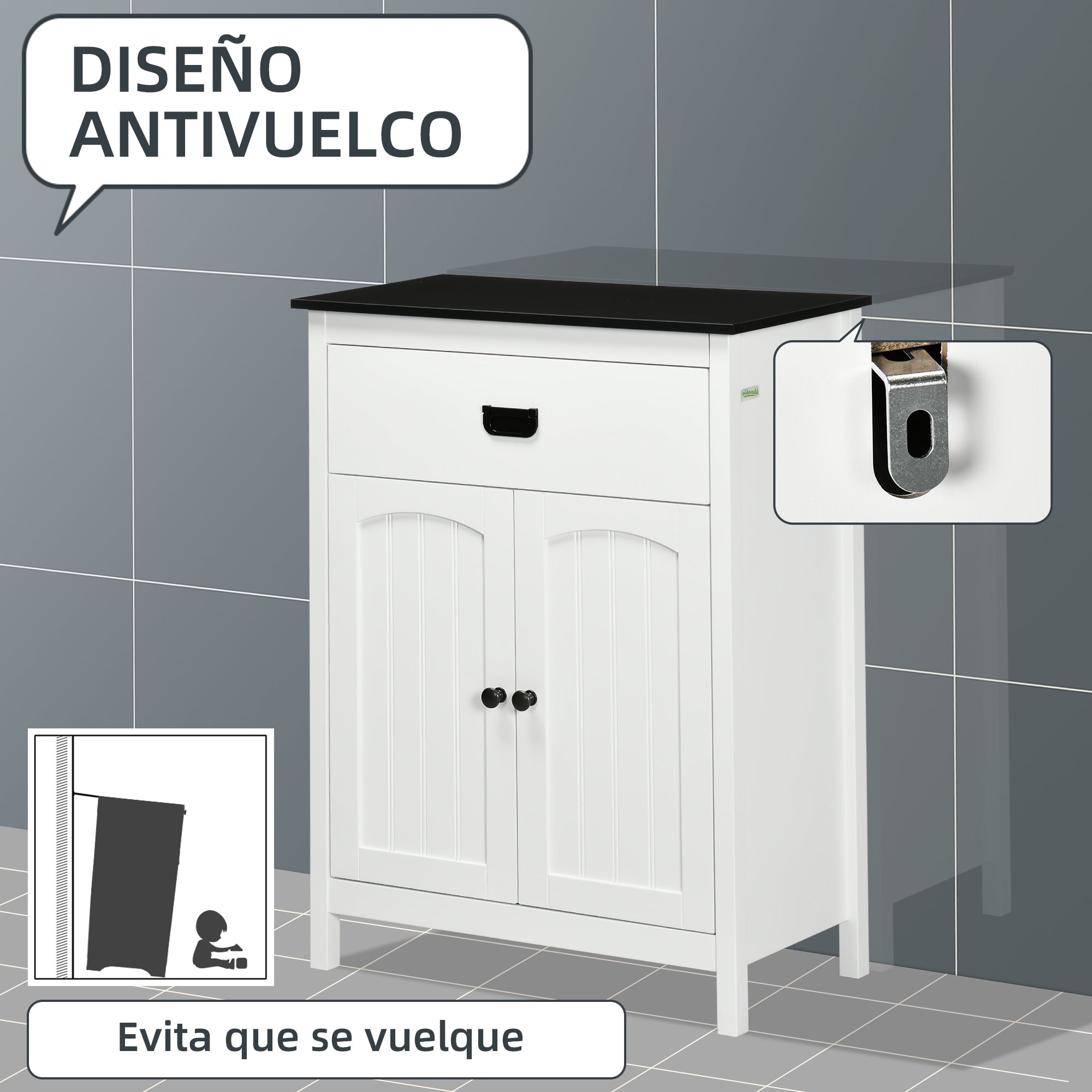 Bathroom Cabinet Auxiliary Bathroom Furniture with 1 Drawer 2 Doors and Adjustable Shelf for Sink Shower Modern Style 23.6x11.8x31.5 inches White