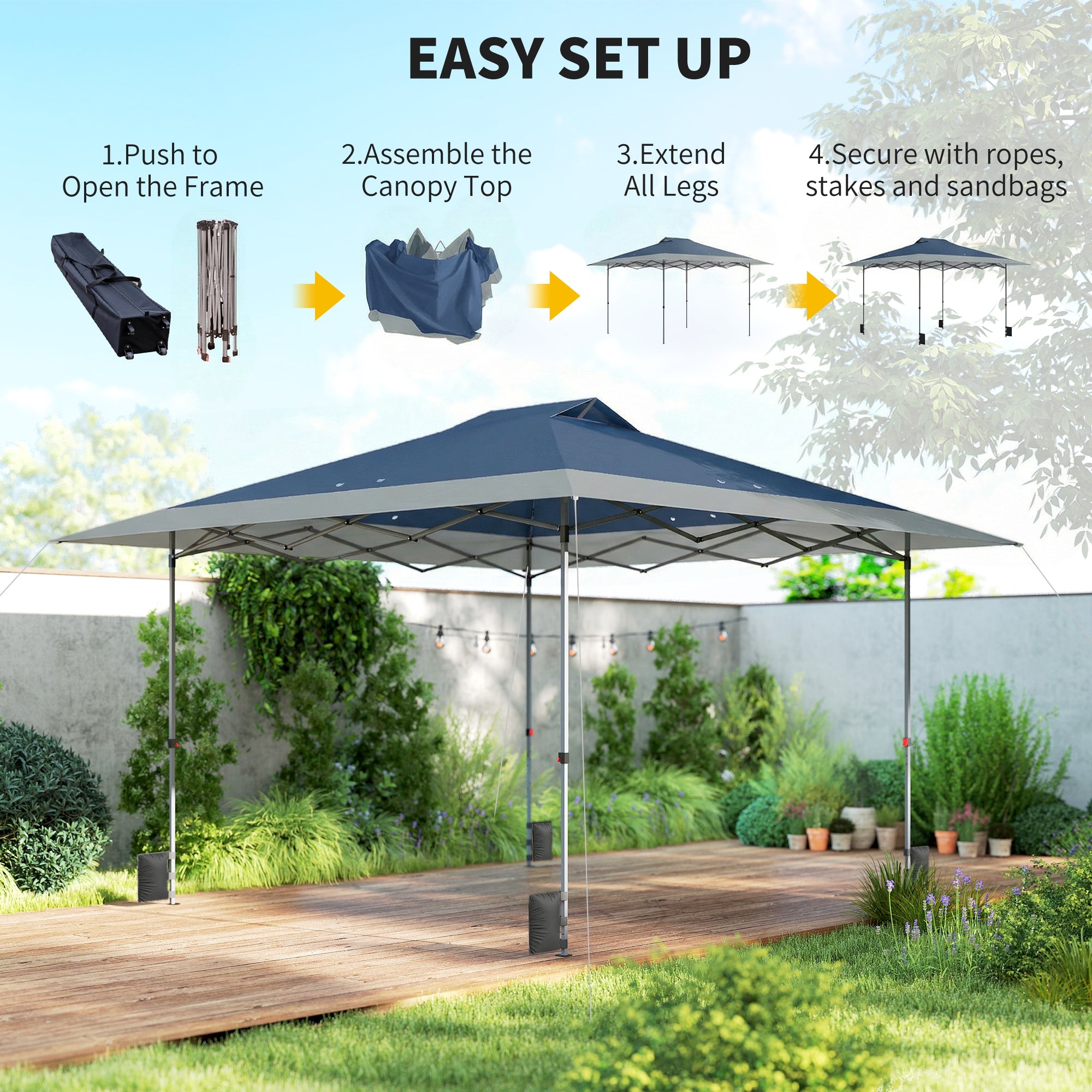 approx. 13'x13' Waterproof Cold-Resistant Pop-Up Folding Gazebo with One-Step Lock, UPF50+, Adjustable Height, Folding Party Tent for Garden with Carry Bag