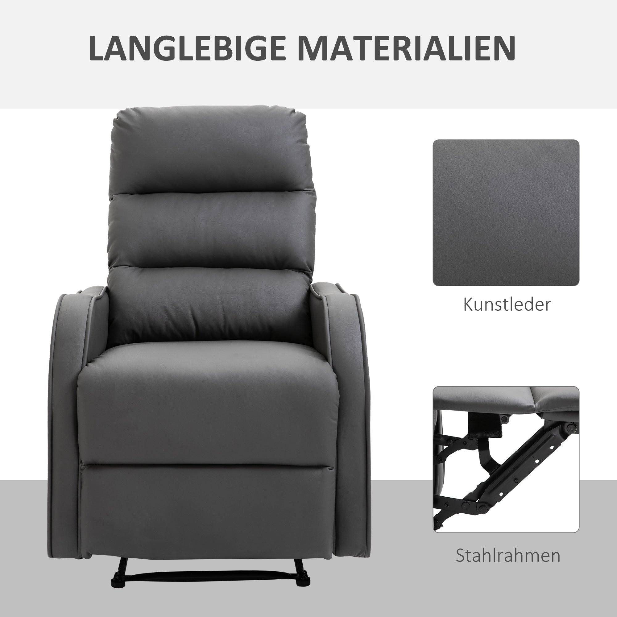 Recliner Chair, TV Armchair with Reclining Function, 160° Tiltable TV Chair, Relaxing Chair, Reclining Armchair for Living Room, Bedroom, Faux Leather, Dark Gray