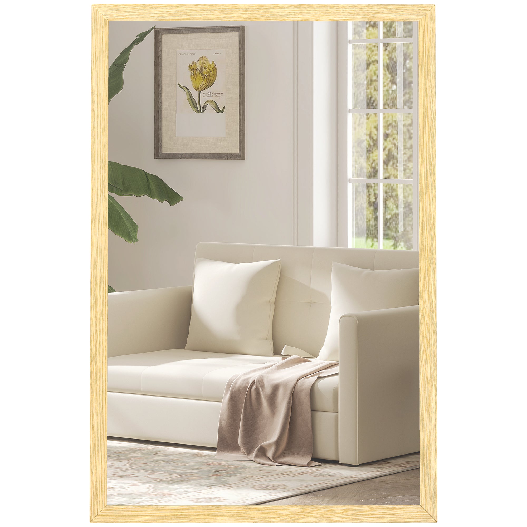Rectangular Wall Mirror 23.6 x 15.7 in, Natural Wood Frame — Ideal for Bathroom, Living Room or Bedroom
