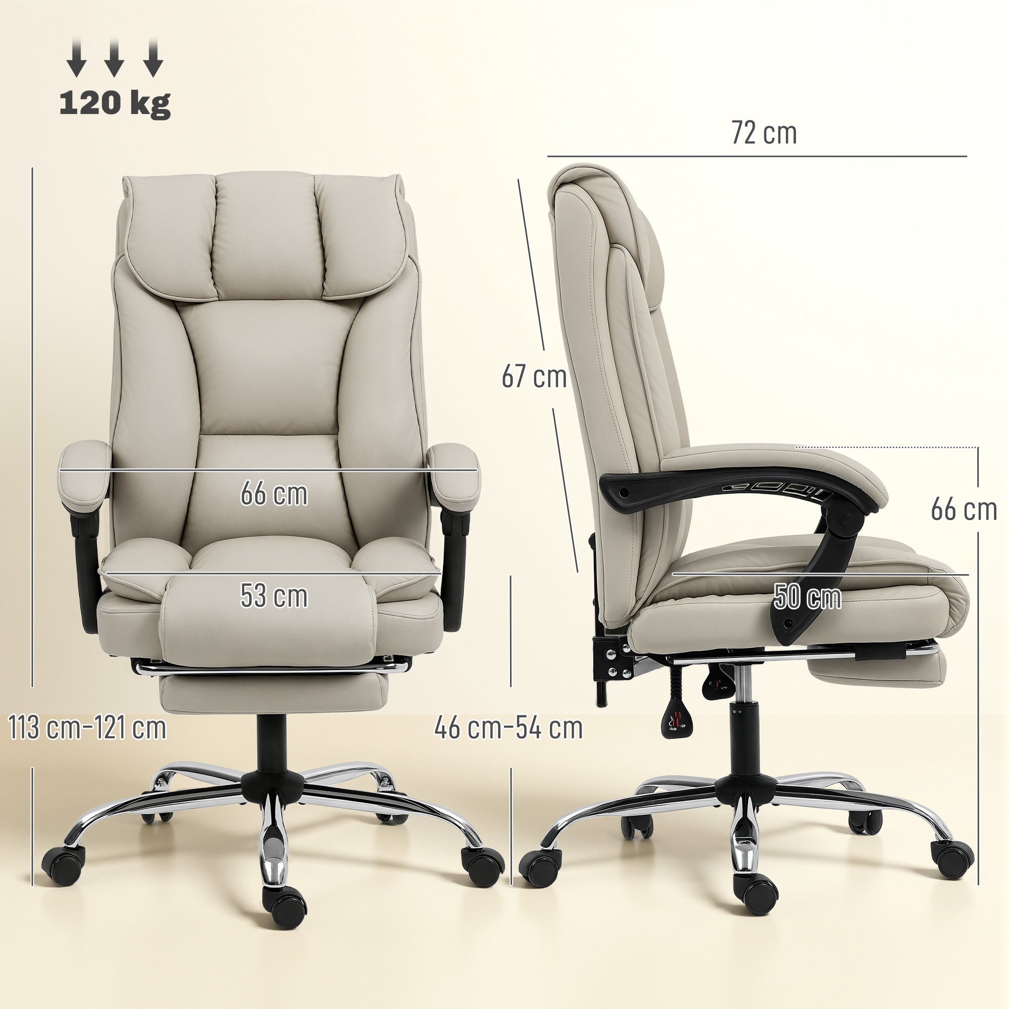 Office Chair with Footrest, High-Back Recliner, Thick Dual Padding, Durable PU Leather, Adjustable Height — Khaki