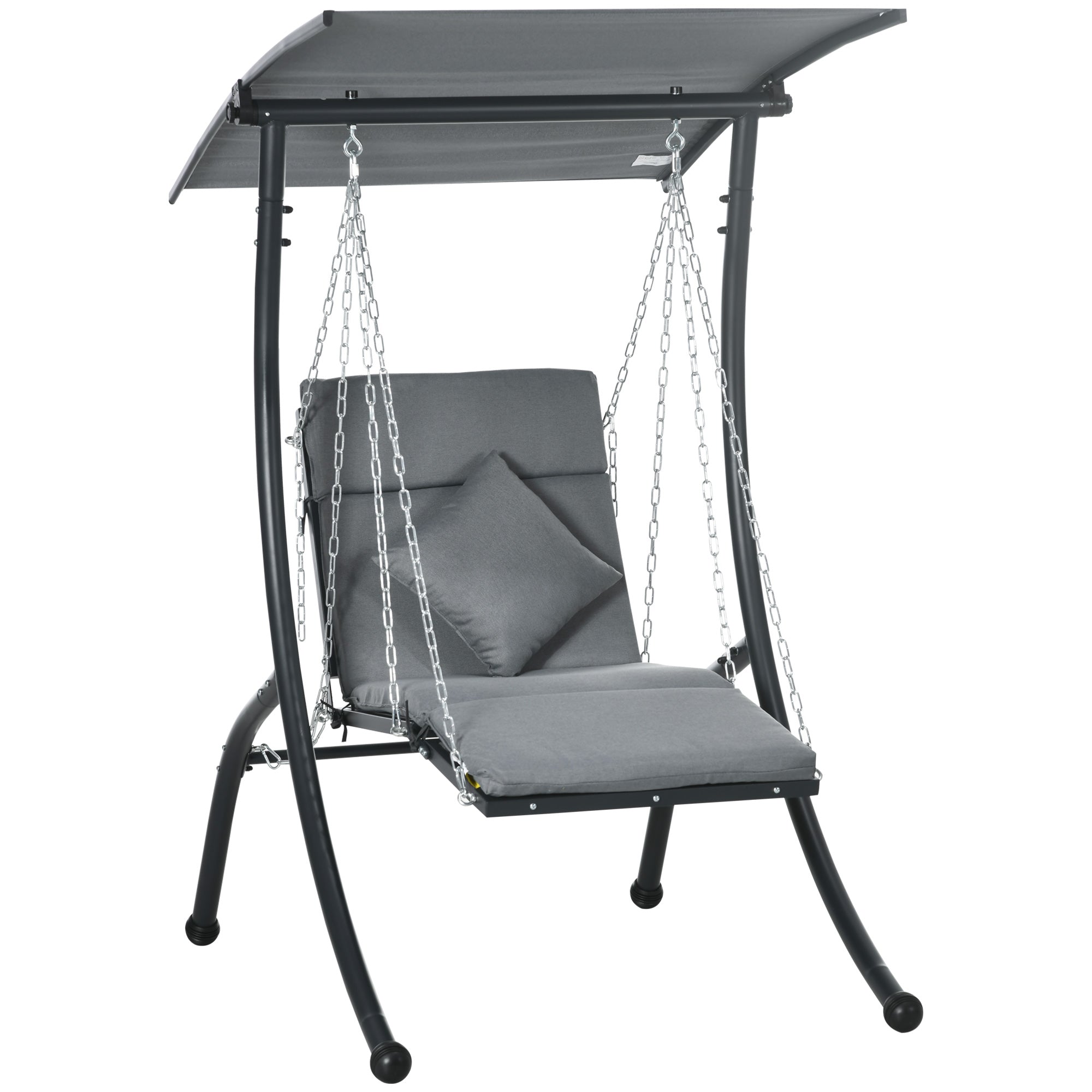 Hollywood Swing, Garden Swing with Cushion, Hanging Bed with Adjustable Sunroof for Garden, Balcony, 108 x 145 x 169 cm, Steel, Dark Grey