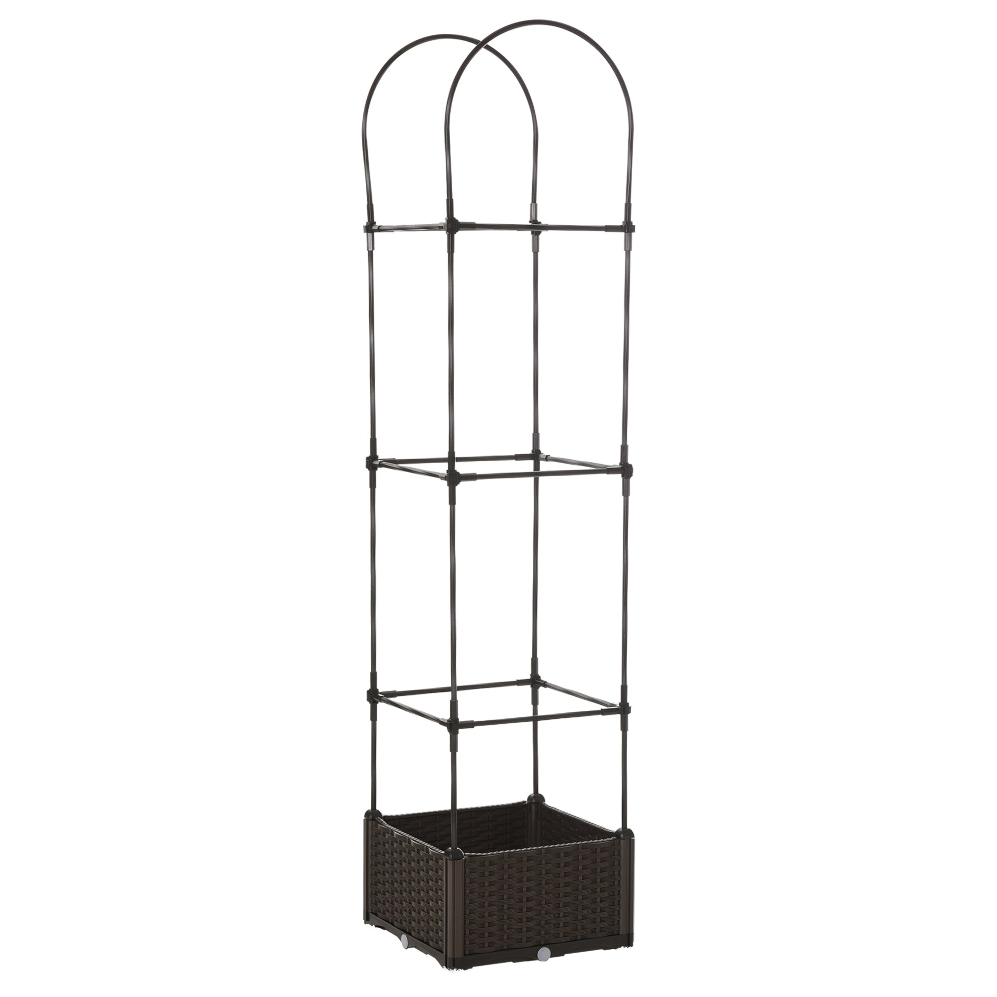 Outdoor Planter with Self-Watering Pot and Trellis Shelf for Climbing Plants Brown and Black, 40x40x177cm