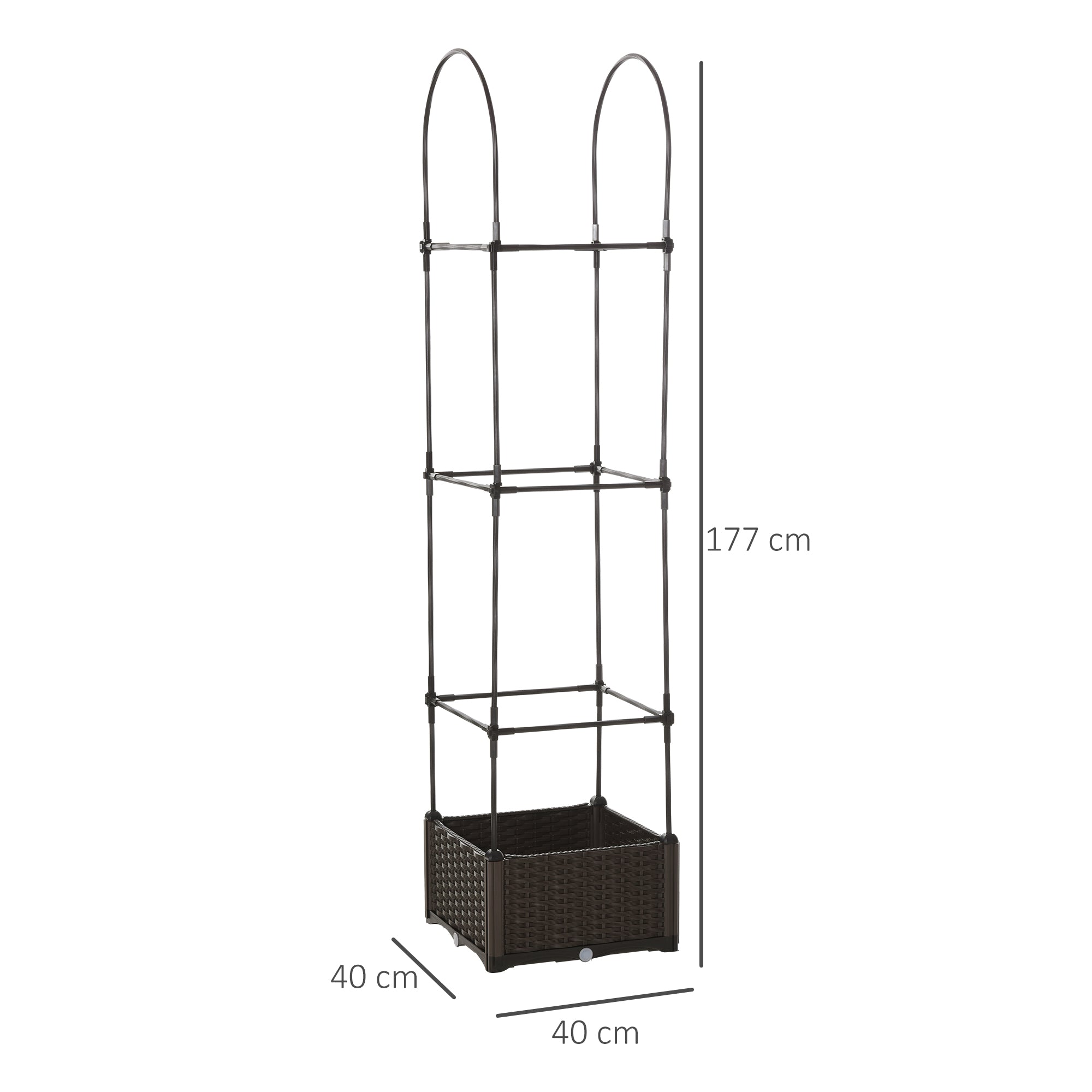 Outdoor Planter with Self-Watering Pot and Trellis Shelf for Climbing Plants Brown and Black, 40x40x177cm
