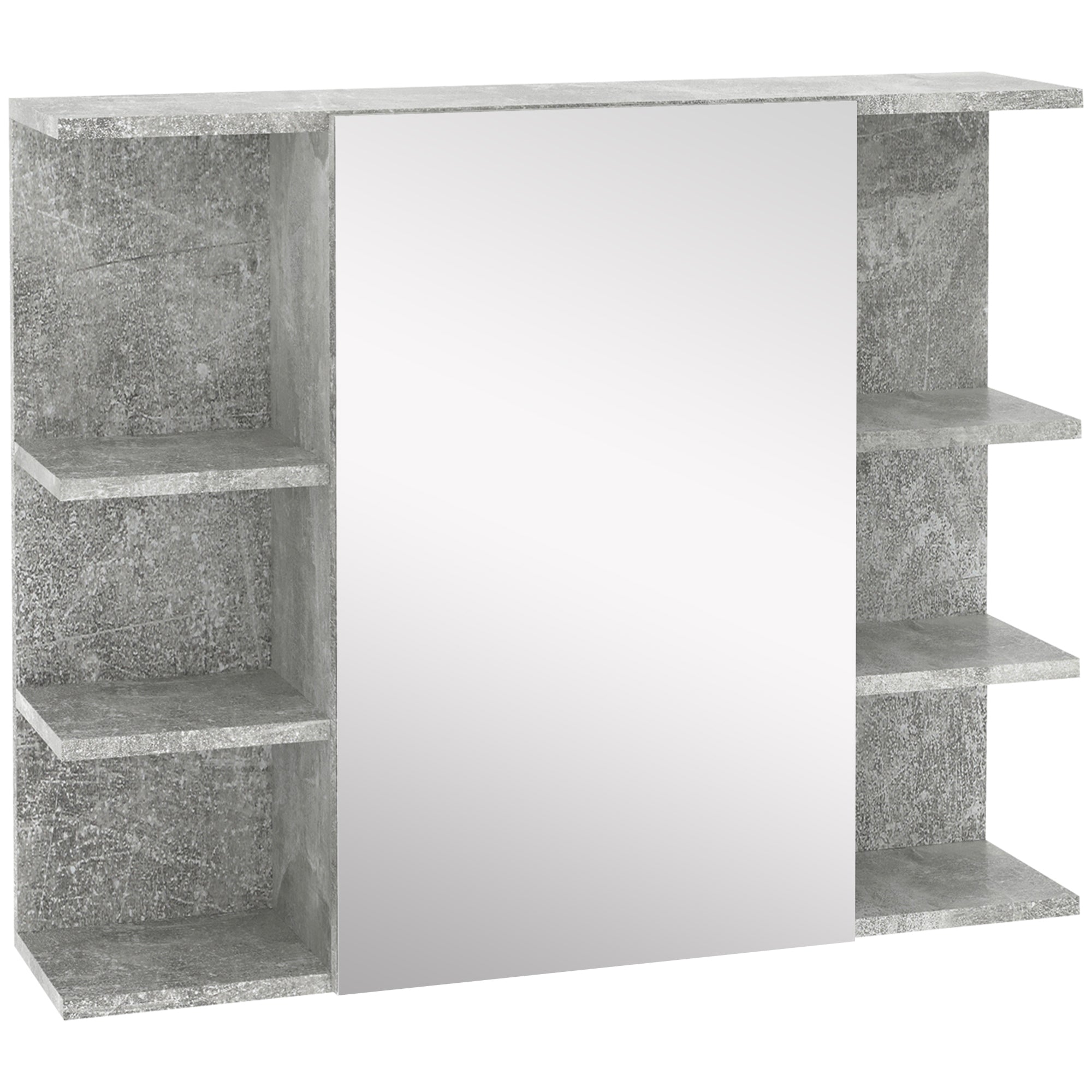 Wall-Mounted Bathroom Mirror Cabinet, Modern Wooden Wall Cabinet with Mirror Door and Shelves, 80x19.8x64cm, Gray