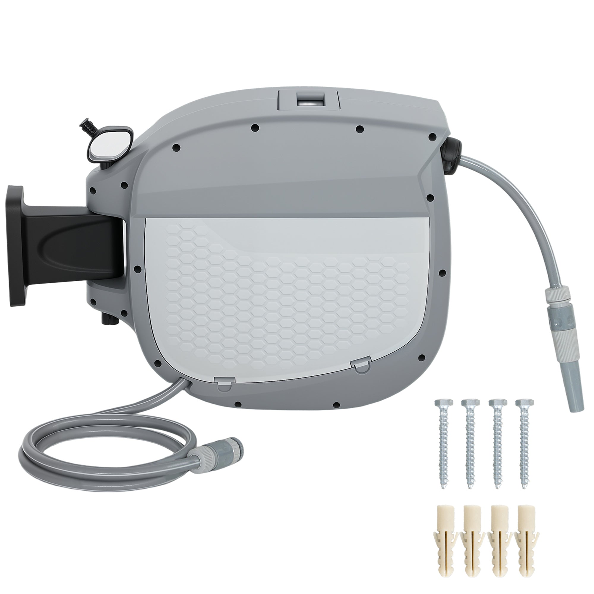 98 ft (30 m) Retractable Garden Hose Reel — 180° Swivel, Auto-Retract & Self-Locking, Wall-Mount, Gray