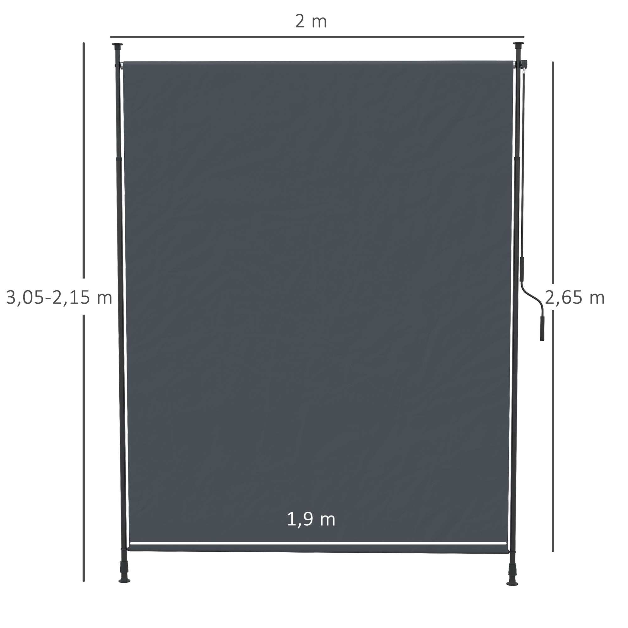 Vertical Awning, Vertical Awning with Hand Crank, Waterproof Privacy Screen, Retractable Sun Protection UV Resistant, Adjustable Side Awning, 200 x 215-305 cm for Balcony, Terrace, Gray