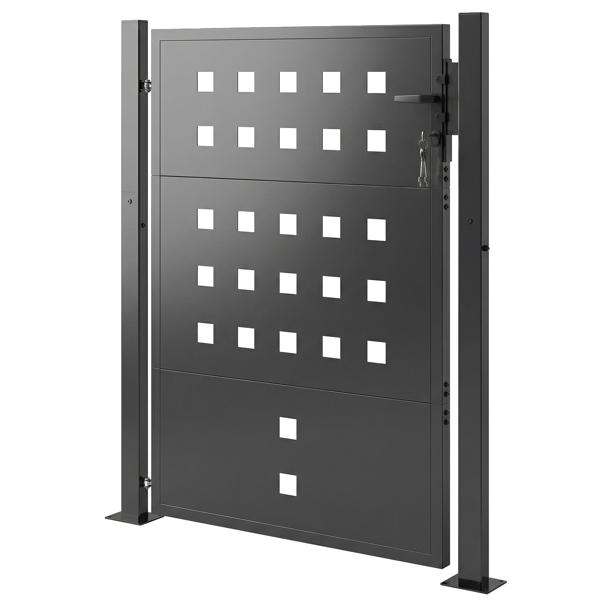 Galvanized Steel Garden Gate with Handle, Lock & 3 Keys, 105 x 130 cm, Dark Gray