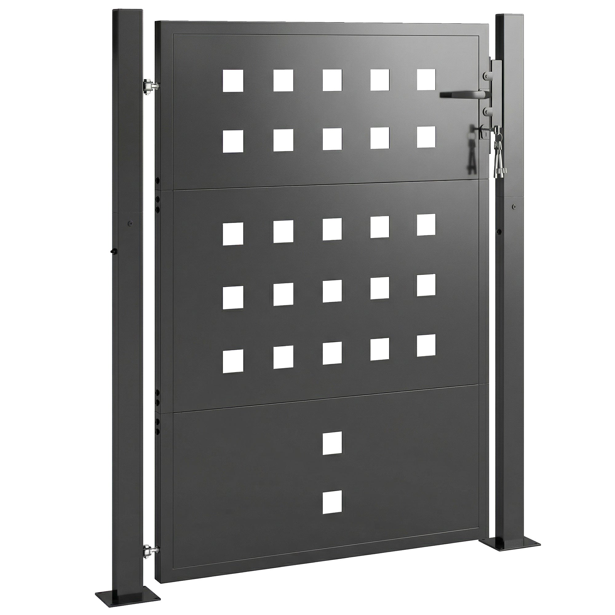 Galvanized Steel Garden Gate with Handle, Lock & 3 Keys, 105 x 130 cm, Dark Gray