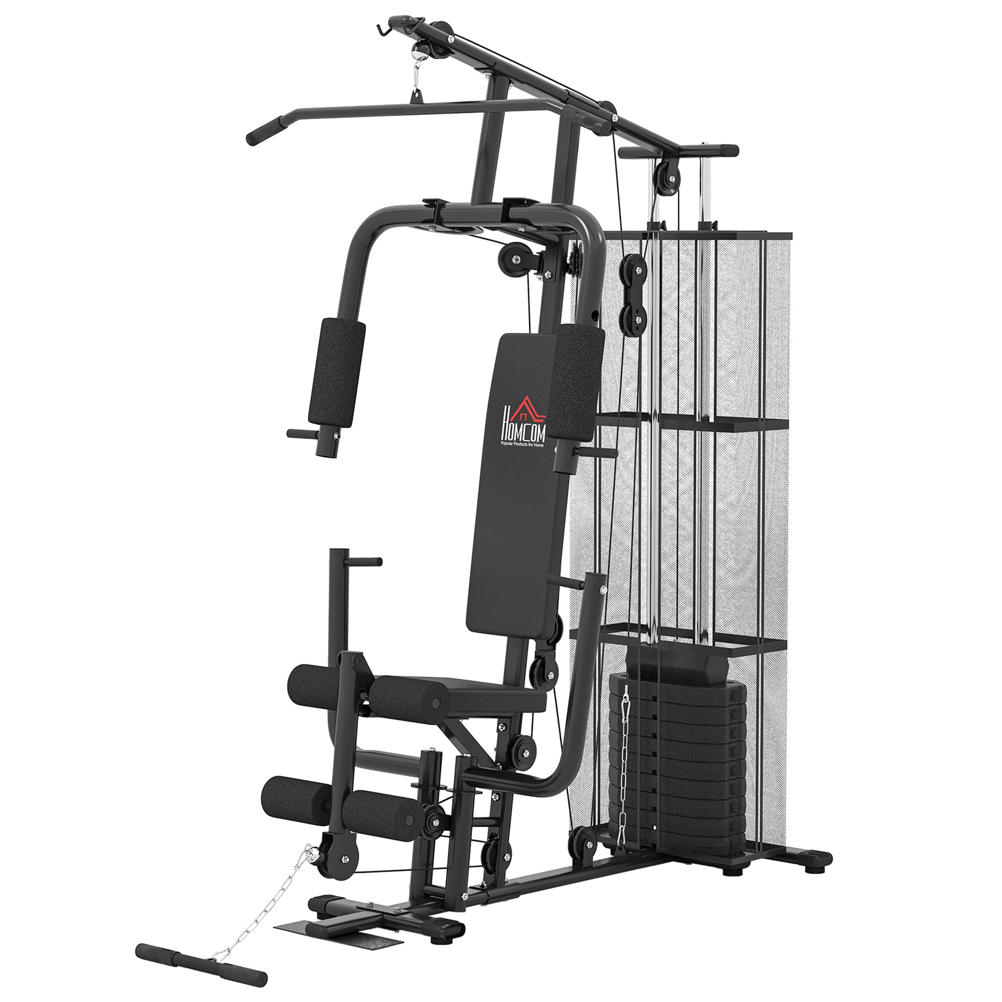 Power Station Fitness Station Fitness Equipment Multifunction Strength Training Multi-Station Training Station with Lat Pulldown Butterfly Bar 45kg Weights Rope, Fitness Equipment for Home Black