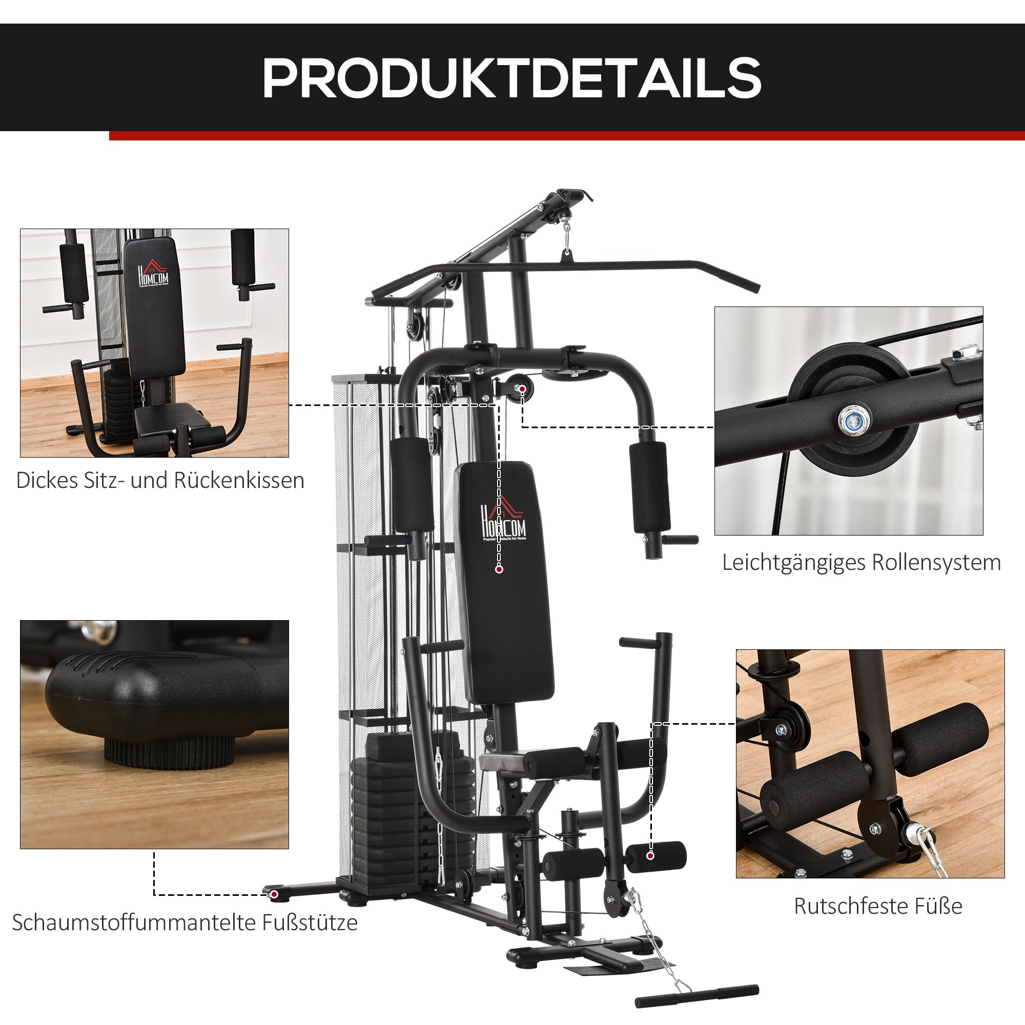 Power Station Fitness Station Fitness Equipment Multifunction Strength Training Multi-Station Training Station with Lat Pulldown Butterfly Bar 45kg Weights Rope, Fitness Equipment for Home Black