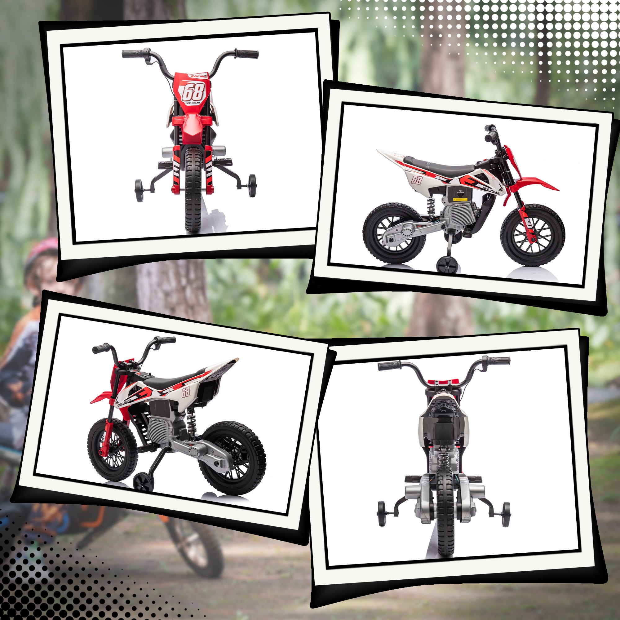 Kids Electric Motorcycle, Motocross for Children 3-6 Years Old, 12V, 2 Powerful Motors, Max Speed 5 km/h, Training Wheels, Suspension System, with Music, Red