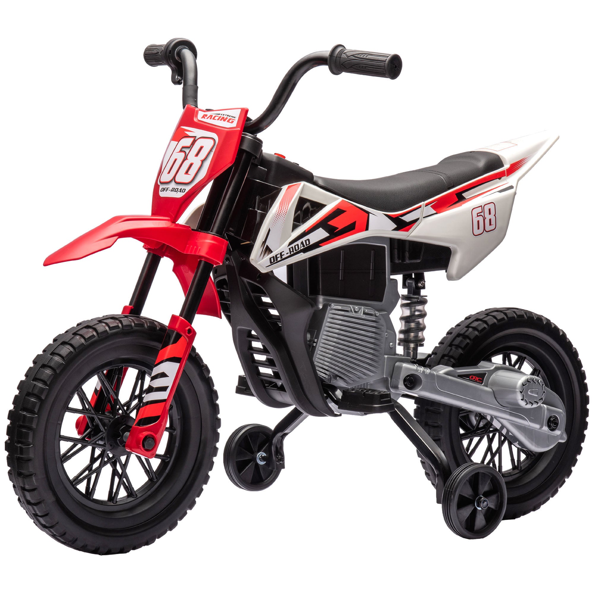 Kids Electric Motorcycle, Motocross for Children 3-6 Years Old, 12V, 2 Powerful Motors, Max Speed 5 km/h, Training Wheels, Suspension System, with Music, Red