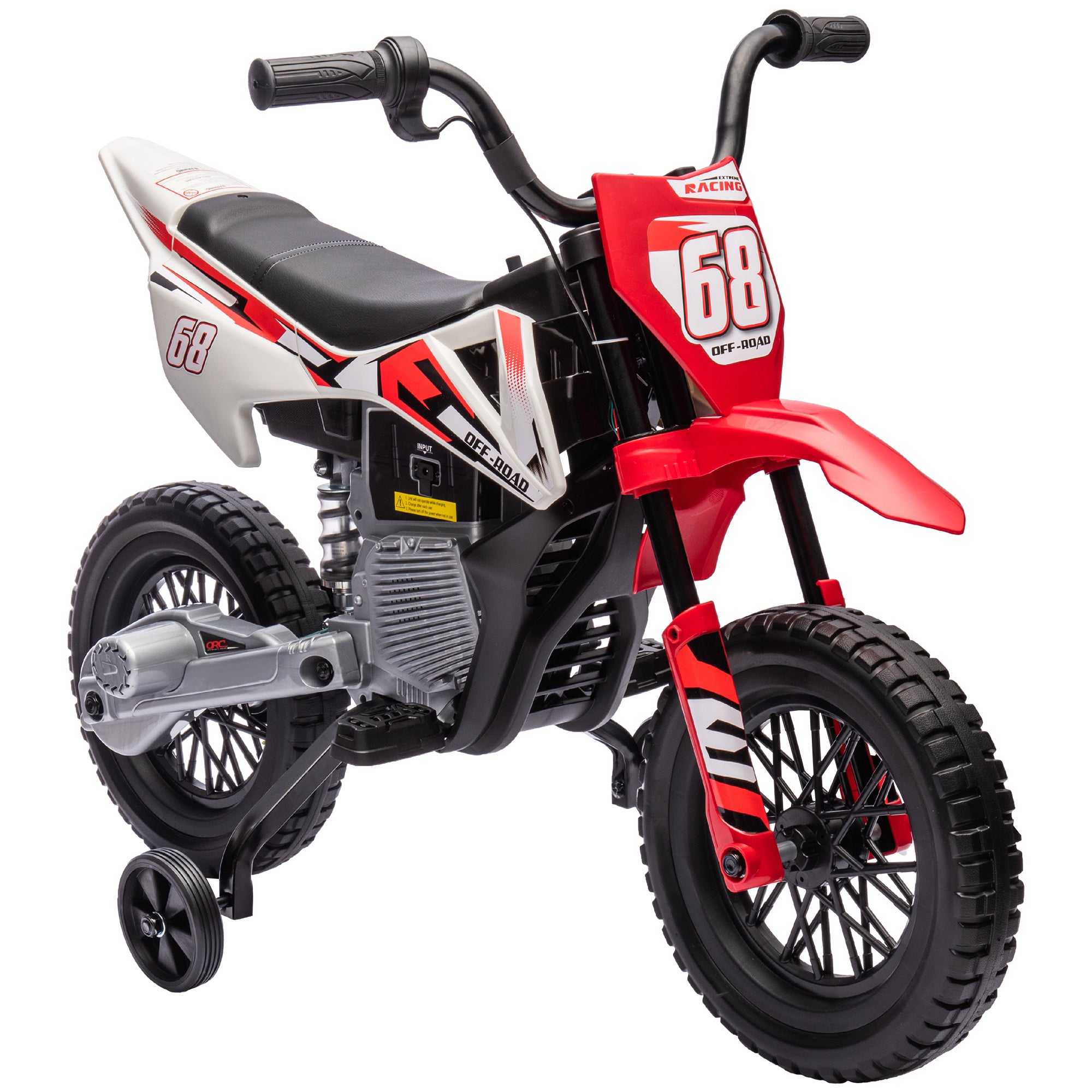 Kids Electric Motorcycle, Motocross for Children 3-6 Years Old, 12V, 2 Powerful Motors, Max Speed 5 km/h, Training Wheels, Suspension System, with Music, Red