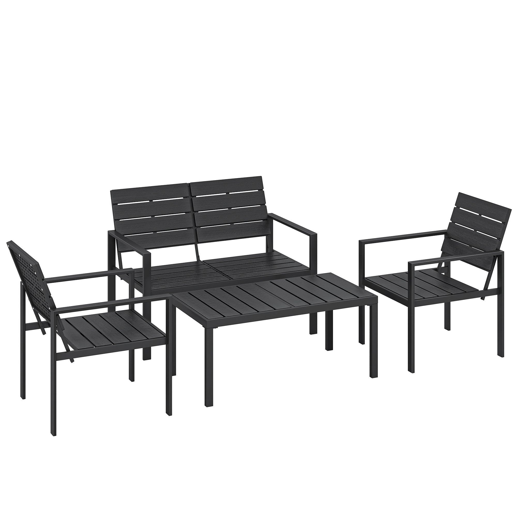 4-Piece Outdoor Garden Sofa Set with 2-Seat Loveseat, 2 Chairs & Coffee Table, Black