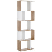 5-Tier Bookshelf Wooden Bookcase S-Shaped Modern Design for Living Room Office 60x24x184.5 cm White and Wood