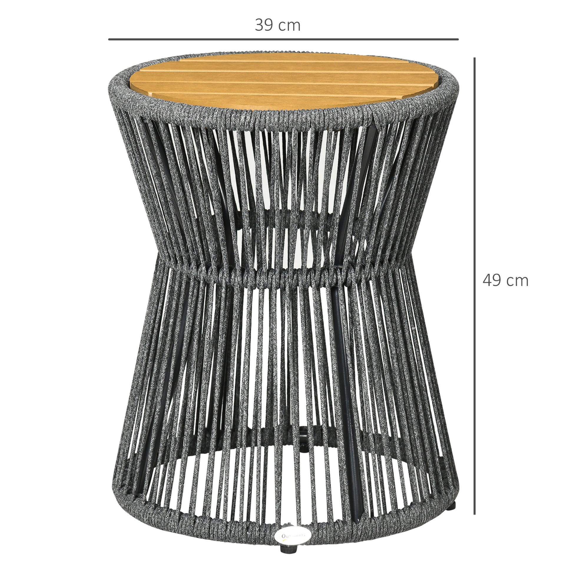 Rattan Side Table, Bistro Table, Coffee Table with Plastic Tabletop, Garden Table with Adjustable Feet, for Patio, Aluminum Dark Gray + Natural