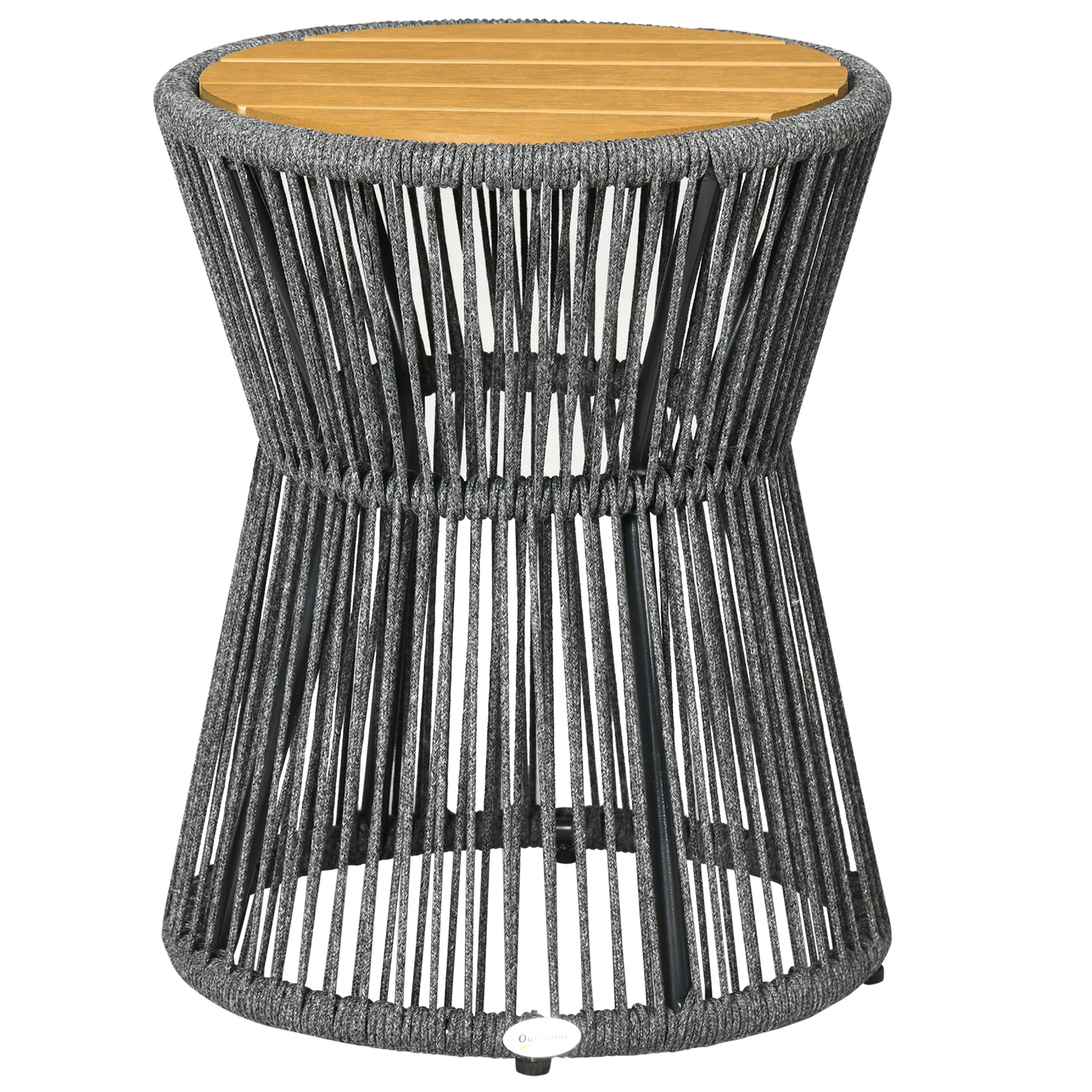 Rattan Side Table, Bistro Table, Coffee Table with Plastic Tabletop, Garden Table with Adjustable Feet, for Patio, Aluminum Dark Gray + Natural
