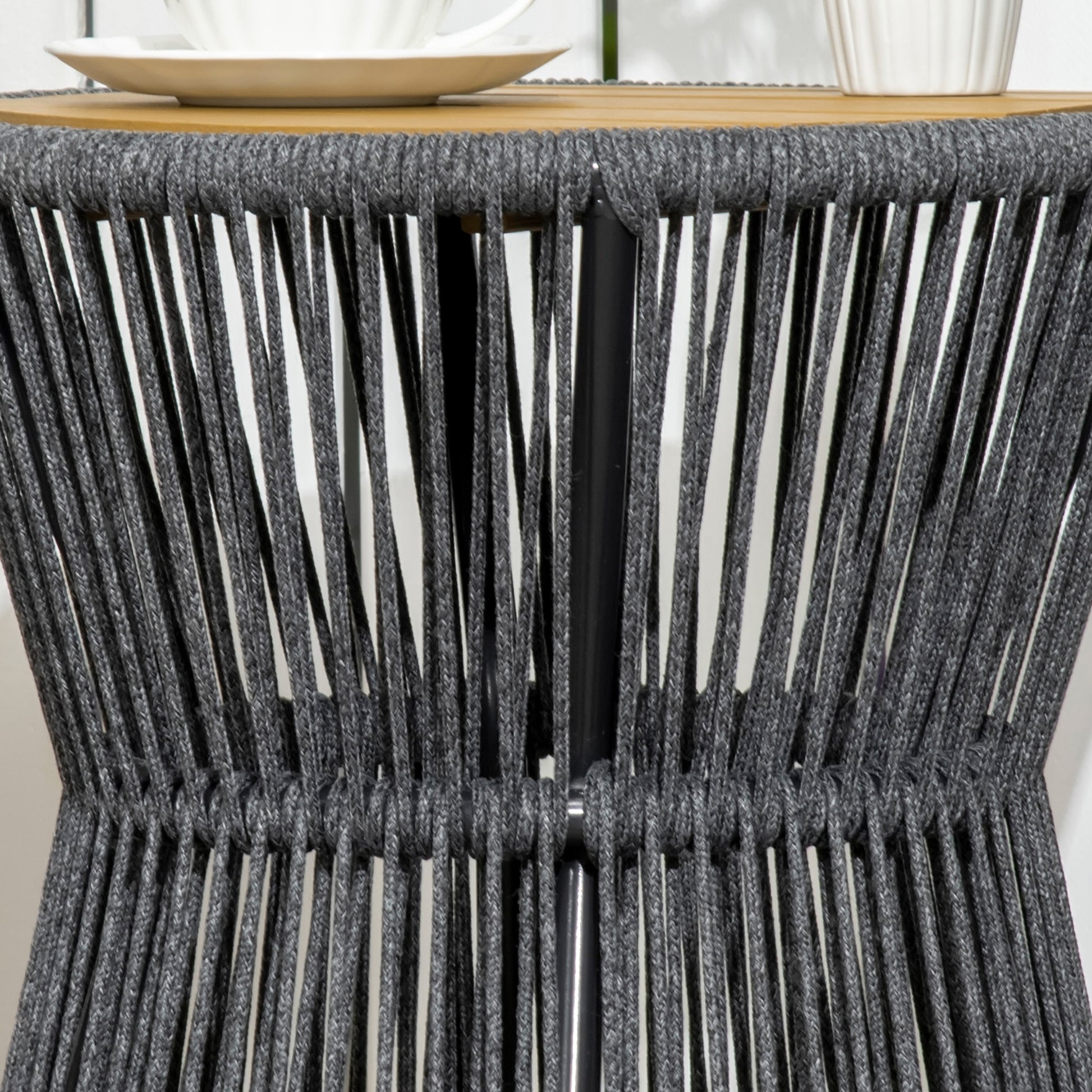 Rattan Side Table, Bistro Table, Coffee Table with Plastic Tabletop, Garden Table with Adjustable Feet, for Patio, Aluminum Dark Gray + Natural