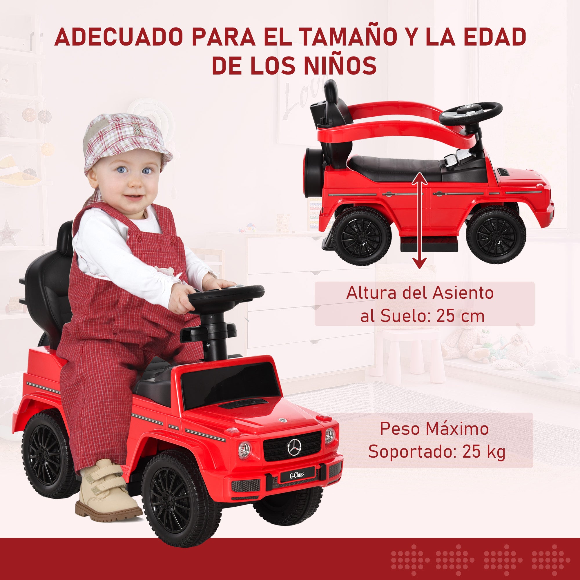 Kids Ride On Toy Car with Mercedes G350 License Ride On Car for 1-3 Years Old with Horn Removable Canopy and Safety Bar Load 25 kg 85.5x40.5x95 cm Red