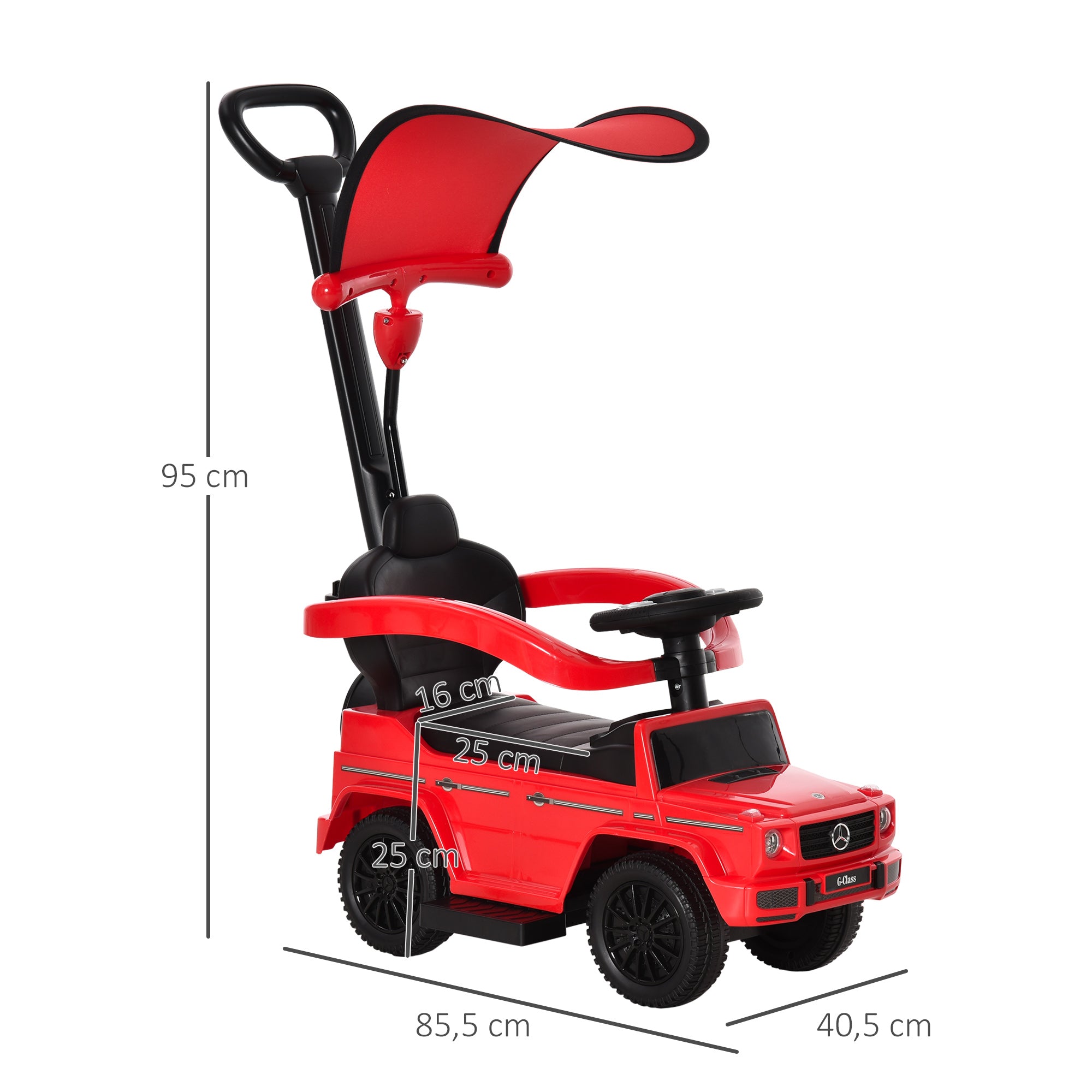 Kids Ride On Toy Car with Mercedes G350 License Ride On Car for 1-3 Years Old with Horn Removable Canopy and Safety Bar Load 25 kg 85.5x40.5x95 cm Red