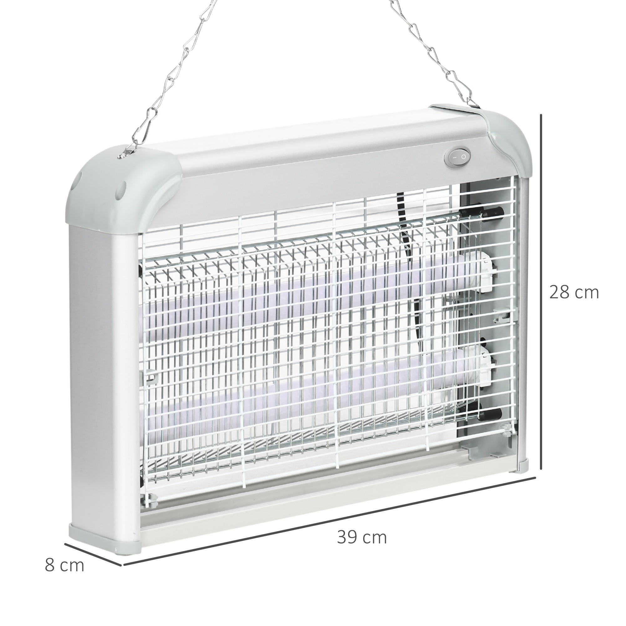 20W LED UV Mosquito and Insect Zapper with Removable Tray, White Mosquito Lamp in ABS and Metal, 39x8x28 cm